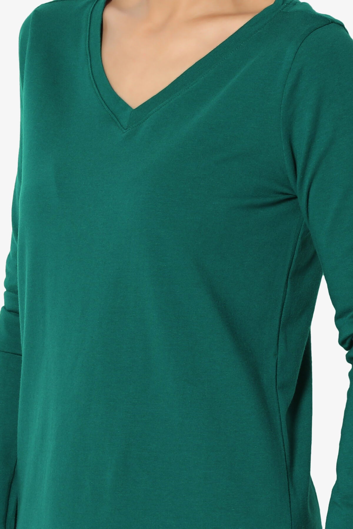 Lasso Cotton V-Neck Long Sleeve Tee DEEP GREEN_5