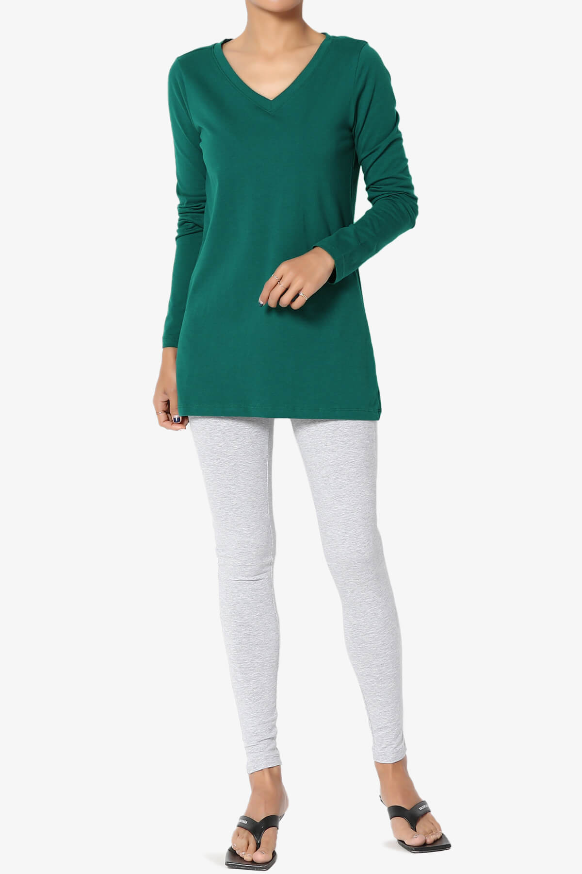 Lasso Cotton V-Neck Long Sleeve Tee DEEP GREEN_6