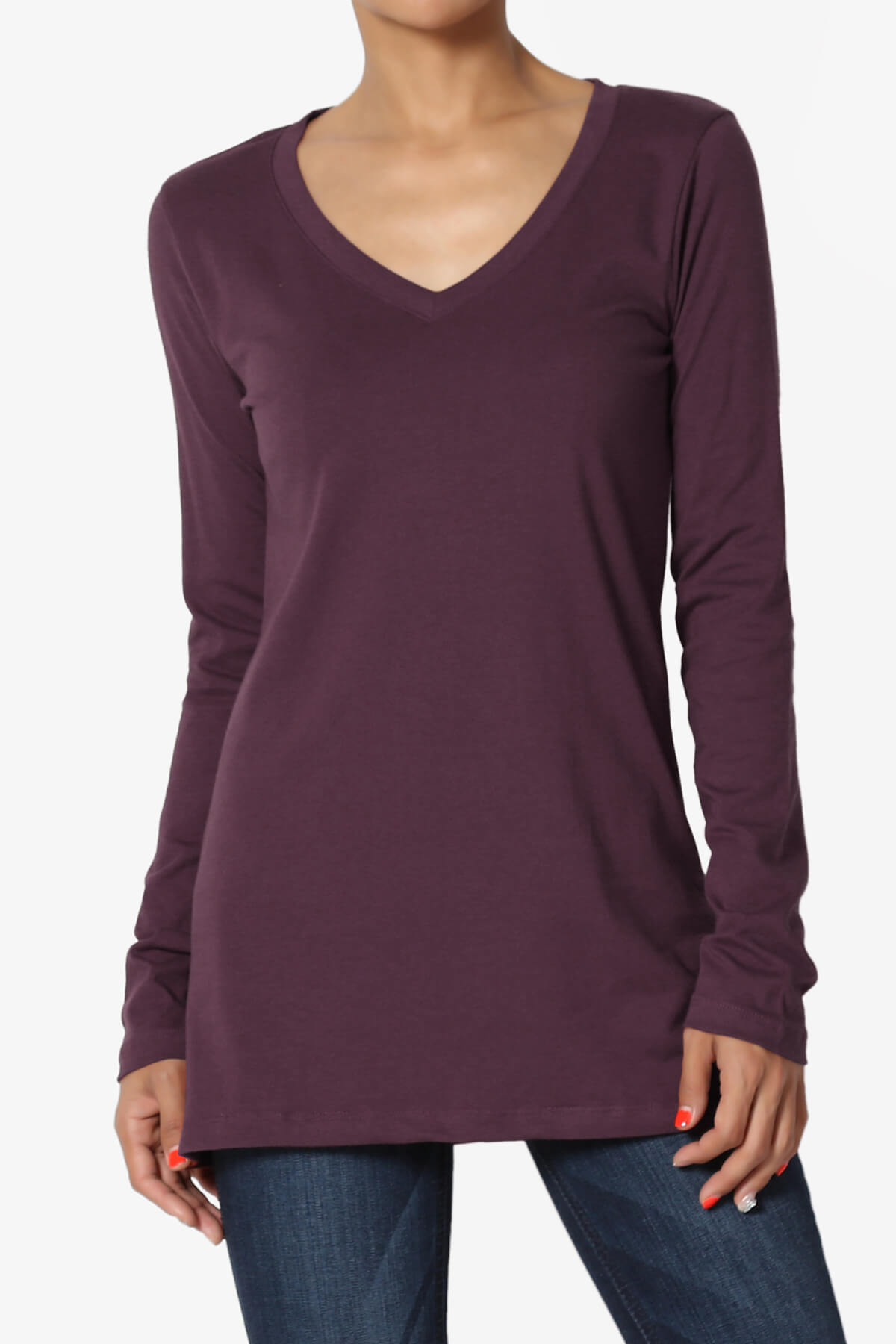 Lasso Cotton V-Neck Long Sleeve Tee DUSTY PLUM_1
