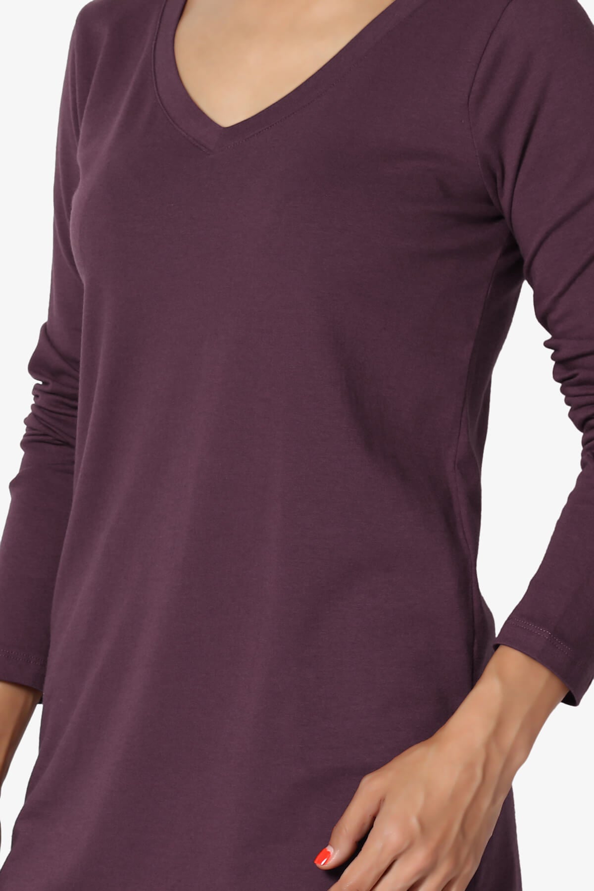 Lasso Cotton V-Neck Long Sleeve Tee DUSTY PLUM_5