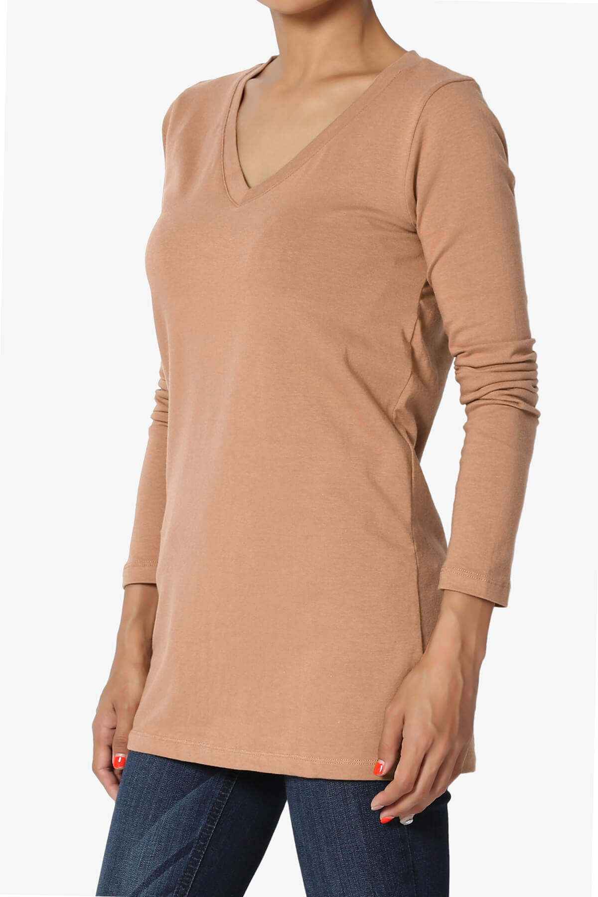 Lasso Cotton V-Neck Long Sleeve Tee EGG SHELL_3