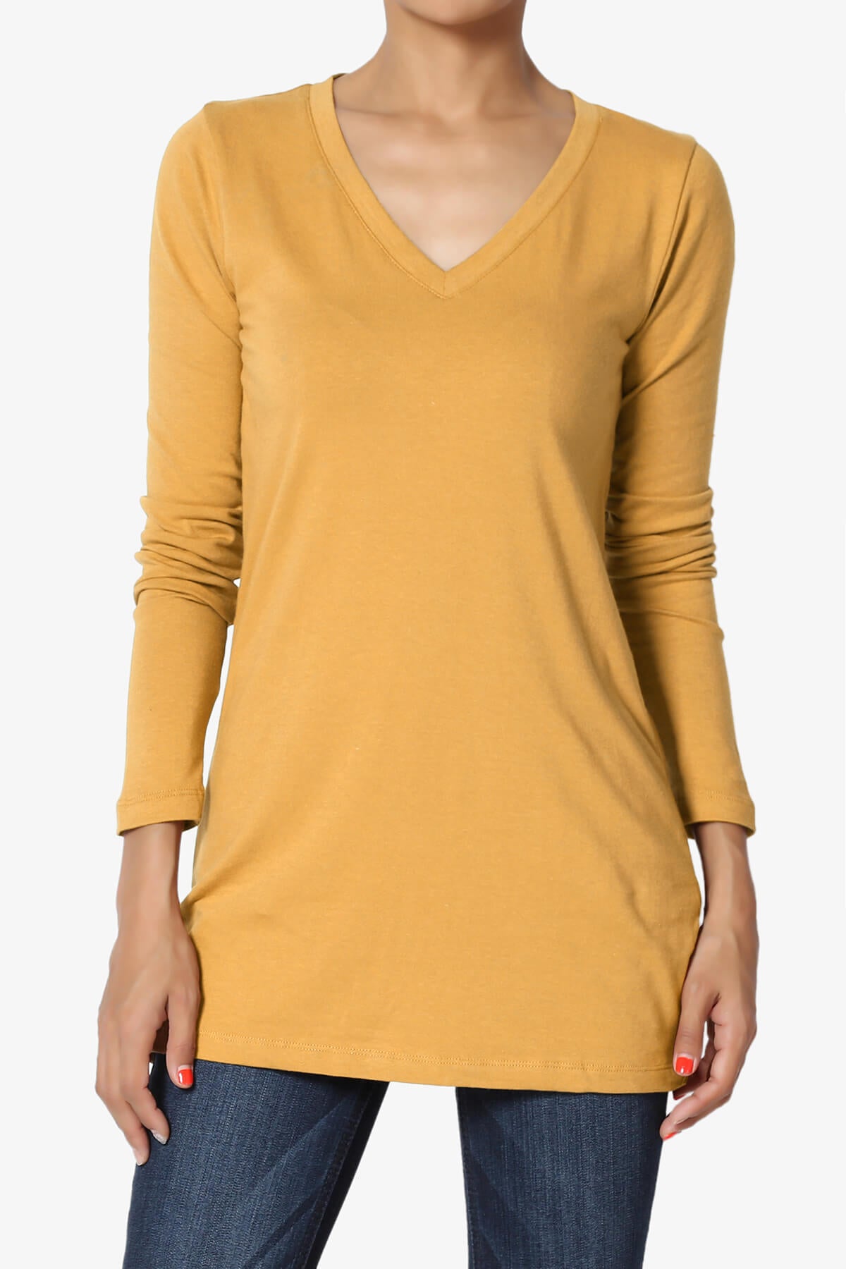 Lasso Cotton V-Neck Long Sleeve Tee GOLDEN MUSTARD_1