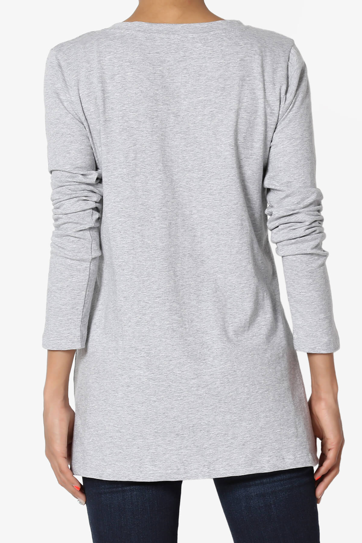 Lasso Cotton V-Neck Long Sleeve Tee HEATHER GREY_2