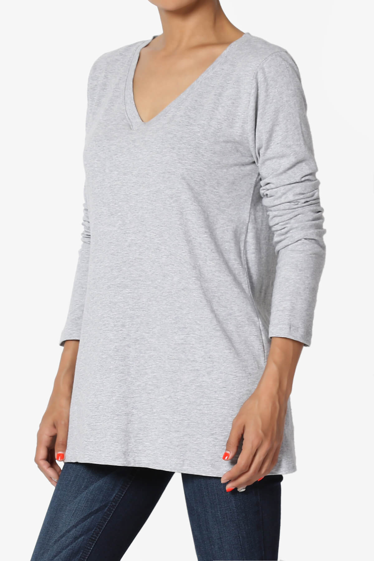 Lasso Cotton V-Neck Long Sleeve Tee HEATHER GREY_3