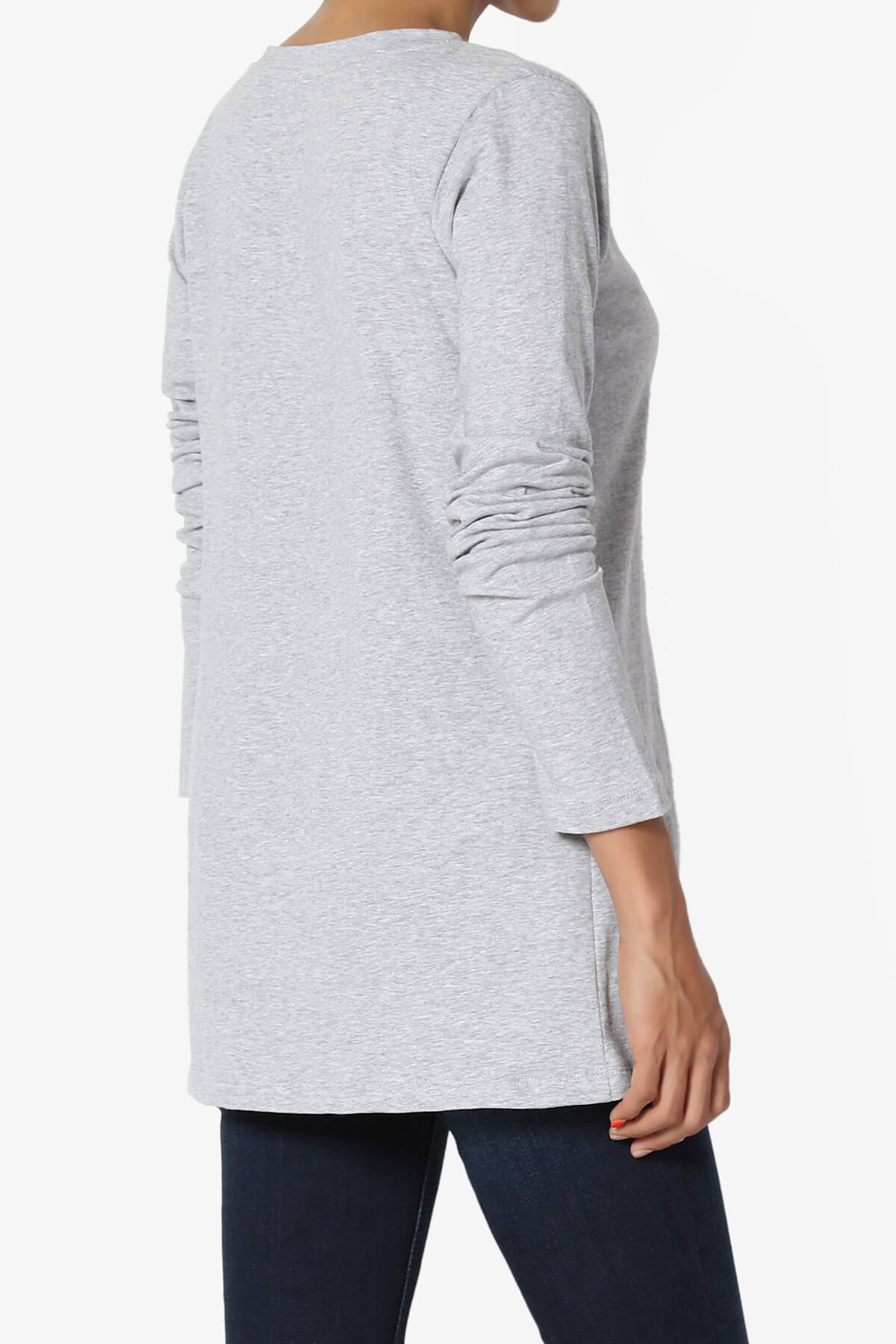 Lasso Cotton V-Neck Long Sleeve Tee HEATHER GREY_4