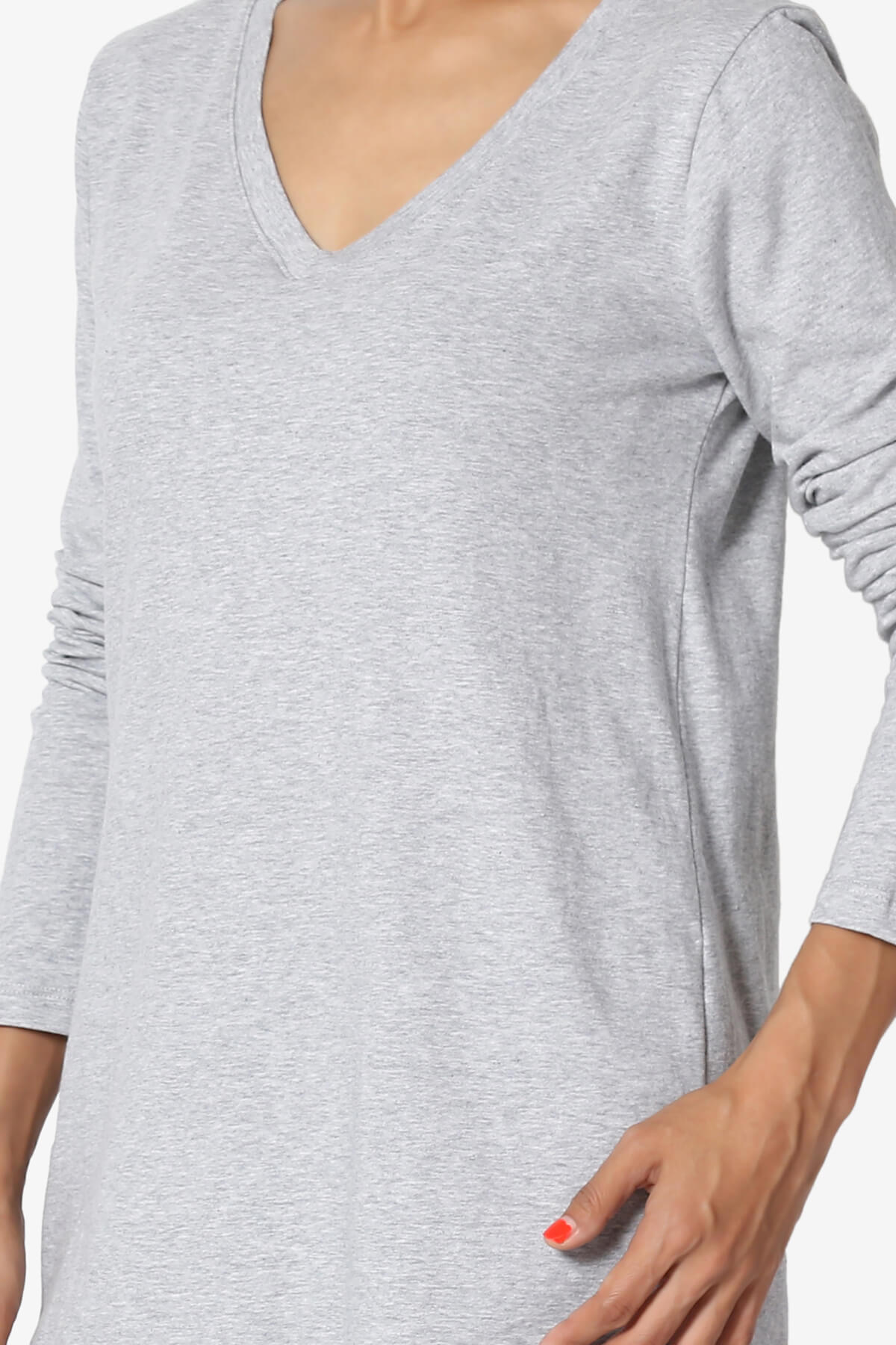 Lasso Cotton V-Neck Long Sleeve Tee HEATHER GREY_5