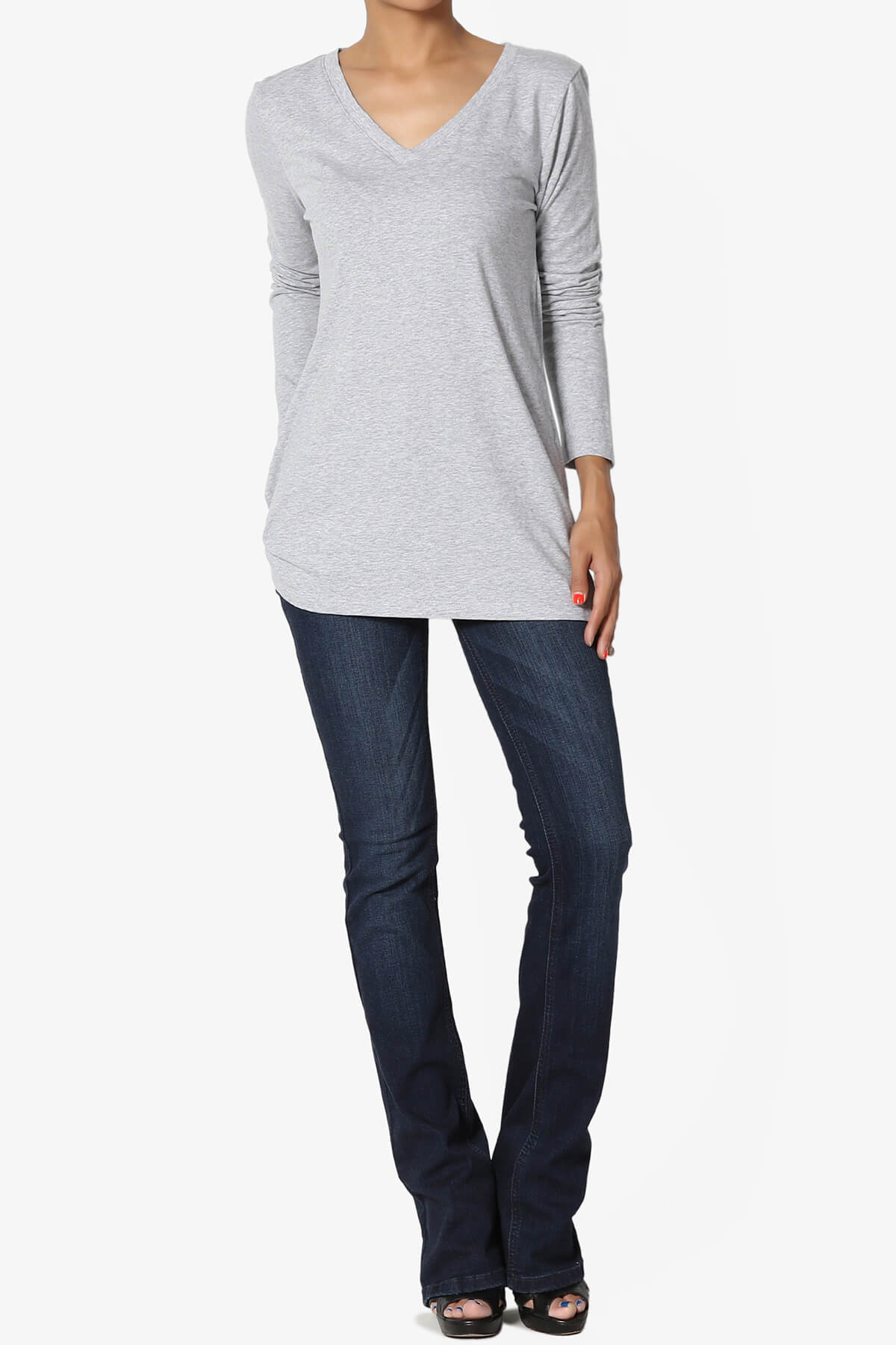 Lasso Cotton V-Neck Long Sleeve Tee HEATHER GREY_6