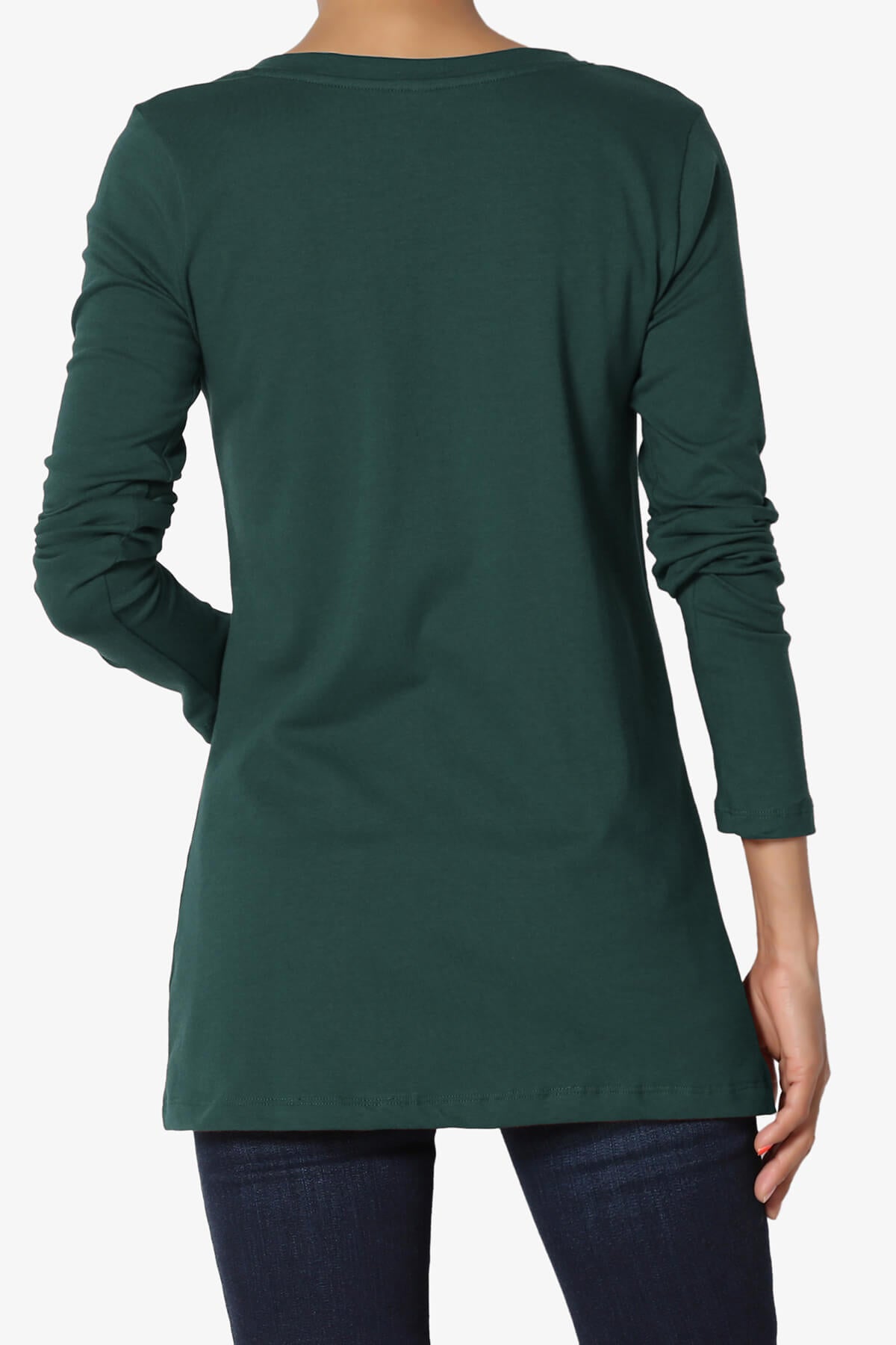 Lasso Cotton V-Neck Long Sleeve Tee HUNTER GREEN_2