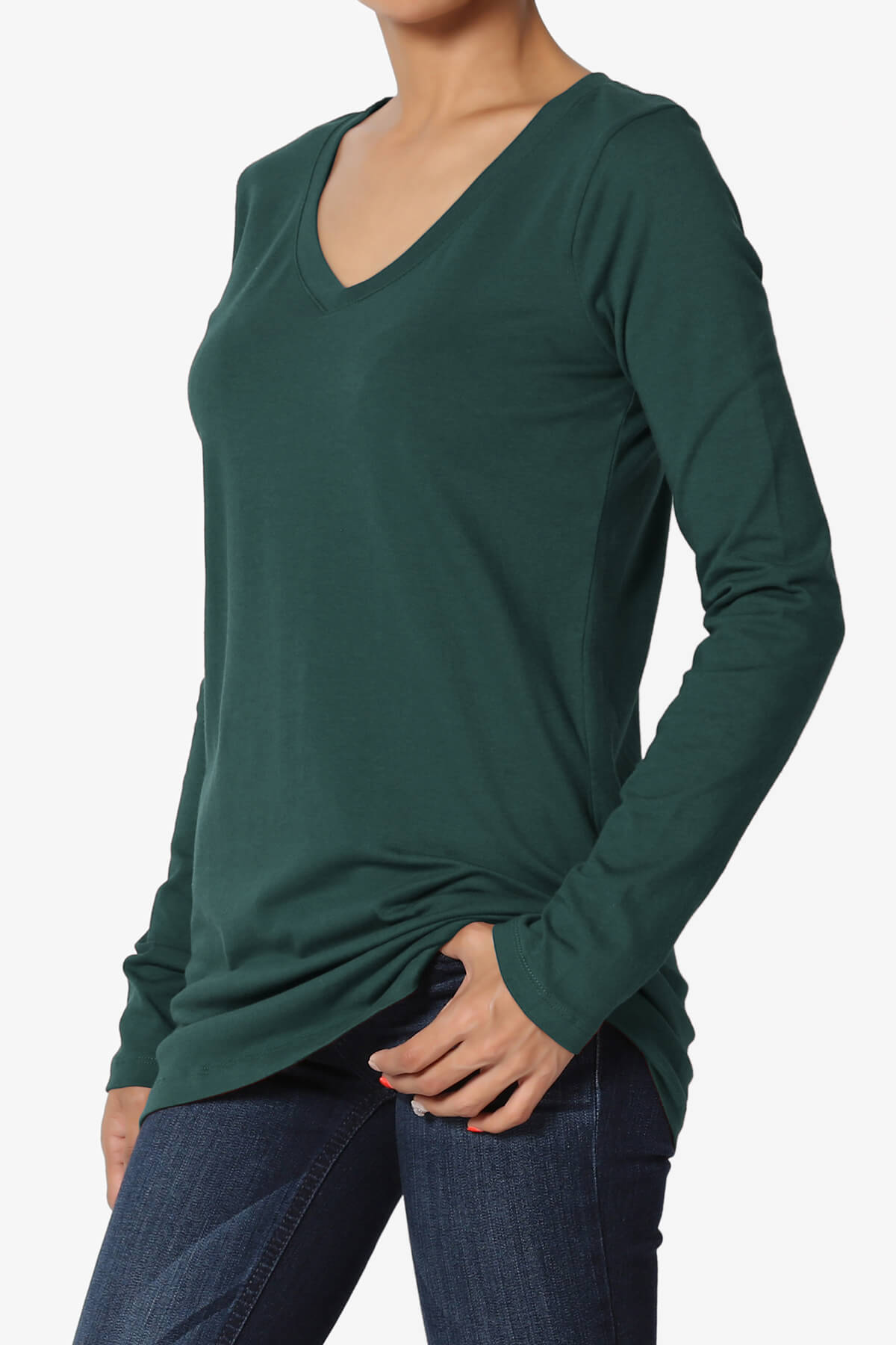 Lasso Cotton V-Neck Long Sleeve Tee HUNTER GREEN_3