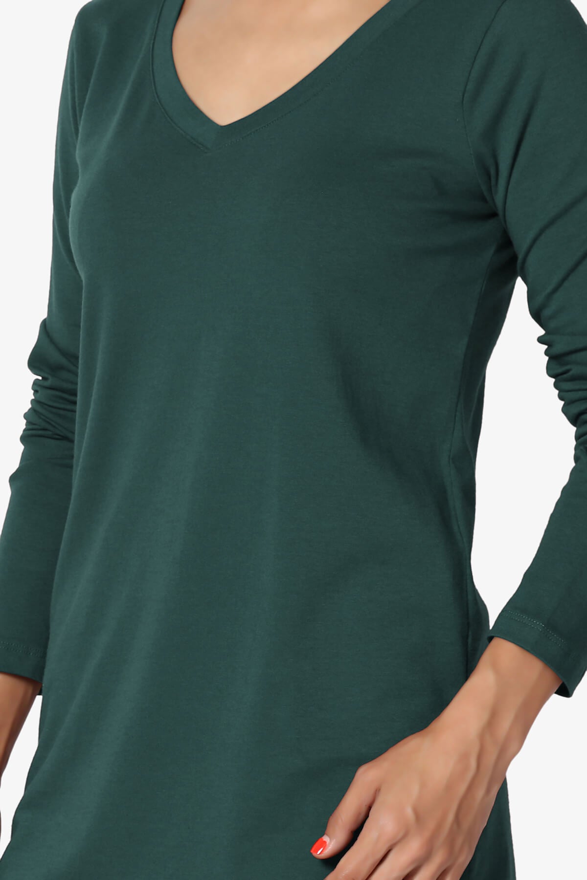 Lasso Cotton V-Neck Long Sleeve Tee HUNTER GREEN_5