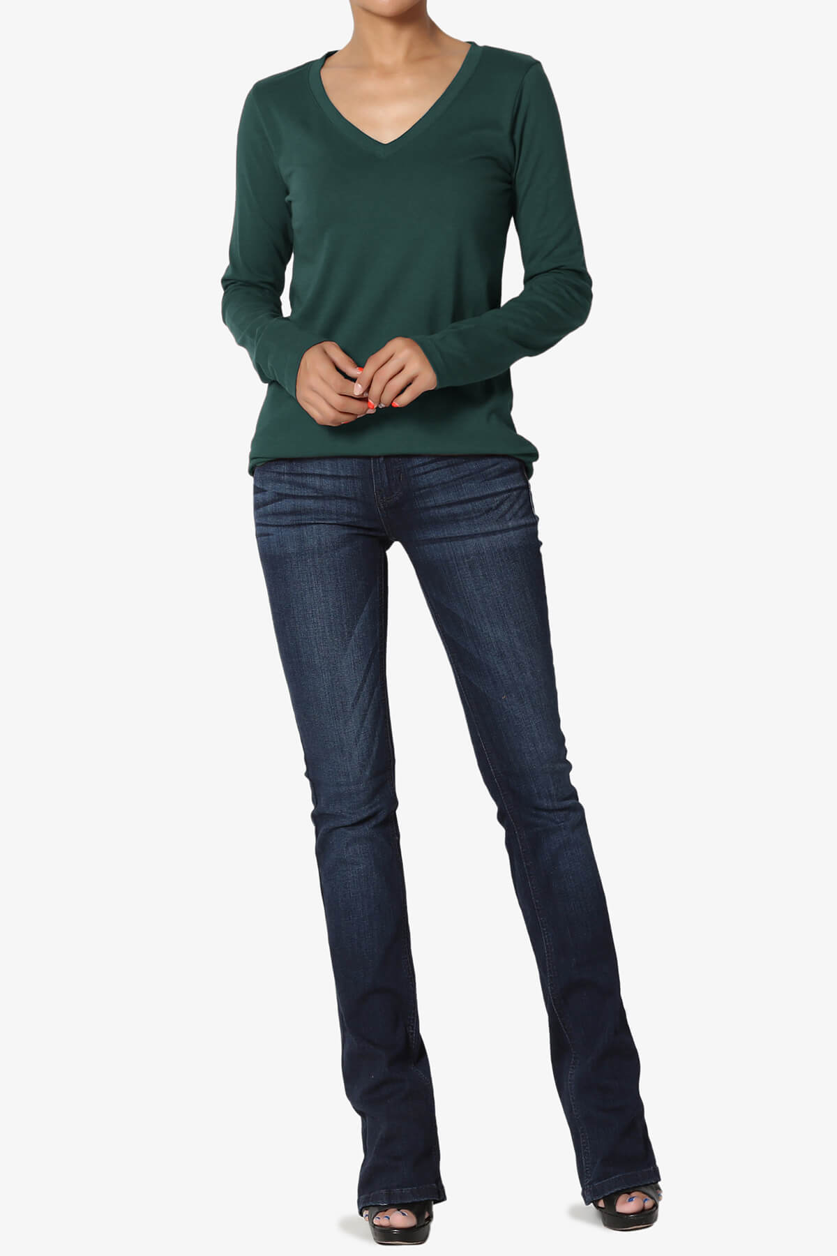 Lasso Cotton V-Neck Long Sleeve Tee HUNTER GREEN_6