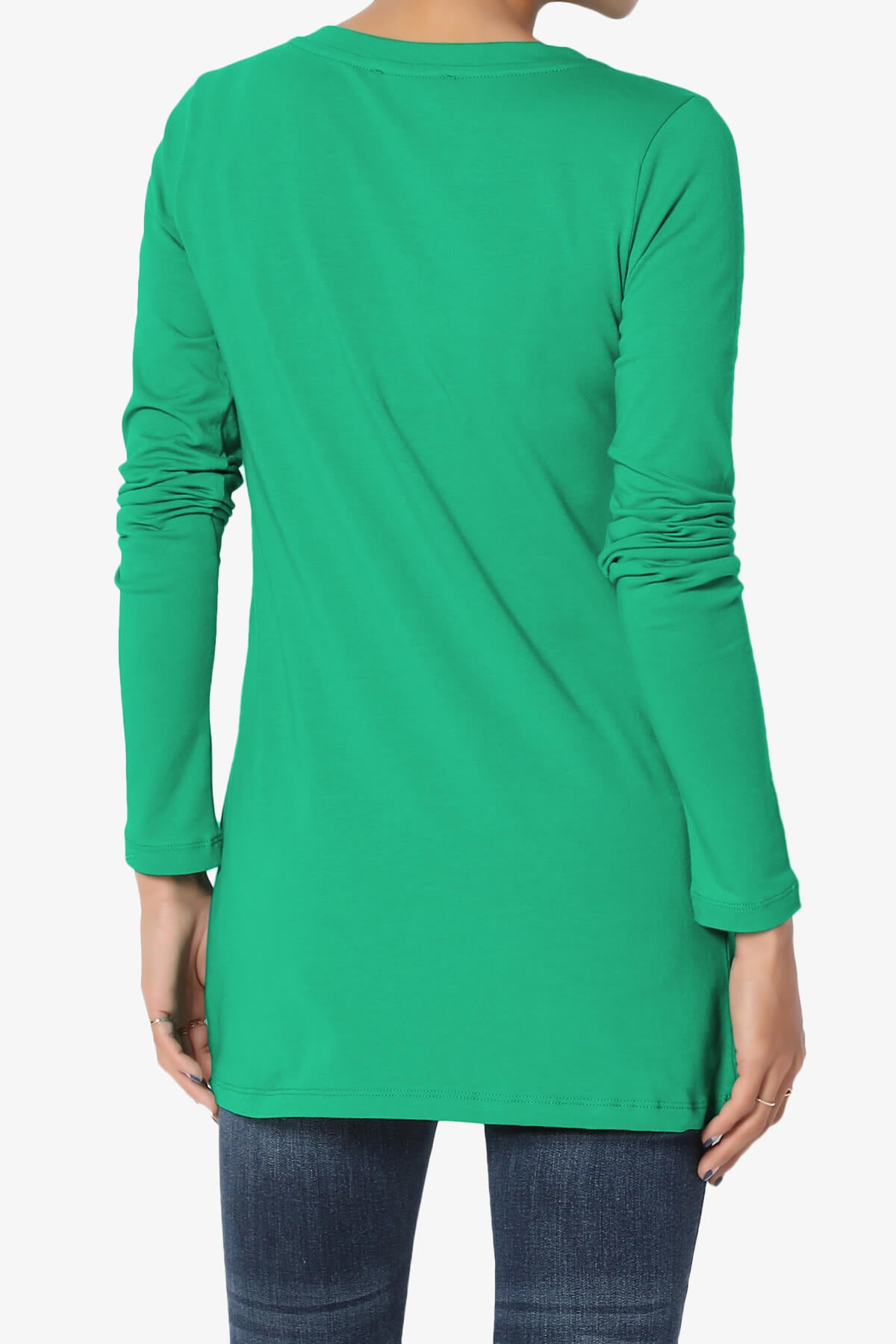 Lasso Cotton V-Neck Long Sleeve Tee KELLY GREEN_2