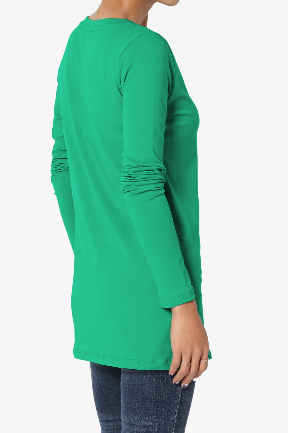 Lasso Cotton V-Neck Long Sleeve Tee KELLY GREEN_4