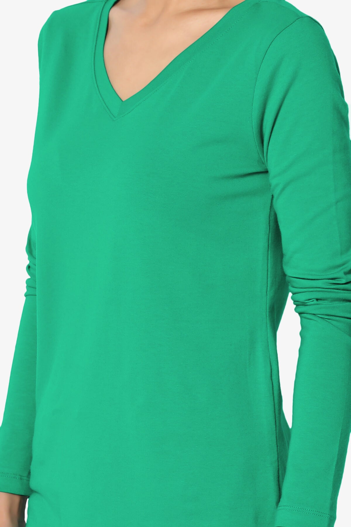 Lasso Cotton V-Neck Long Sleeve Tee KELLY GREEN_5