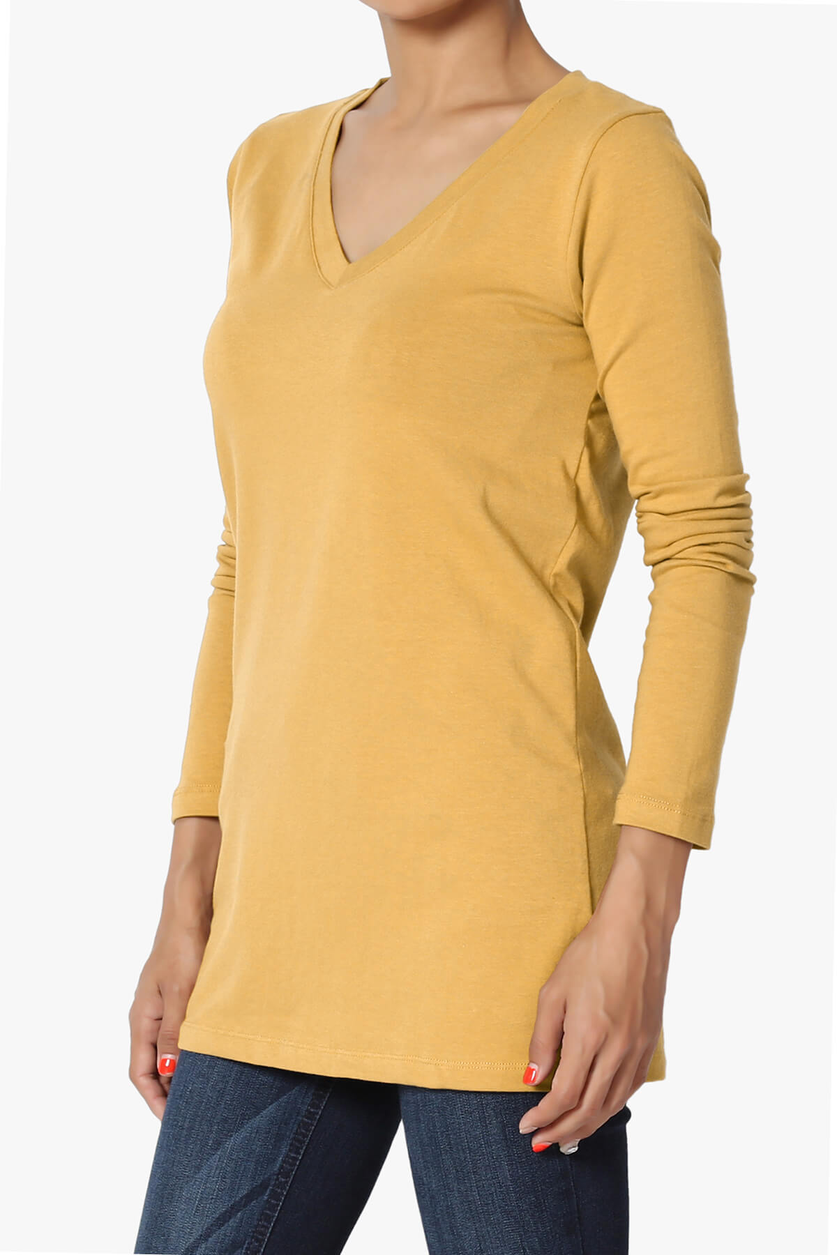 Lasso Cotton V-Neck Long Sleeve Tee LIGHT MUSTARD_3