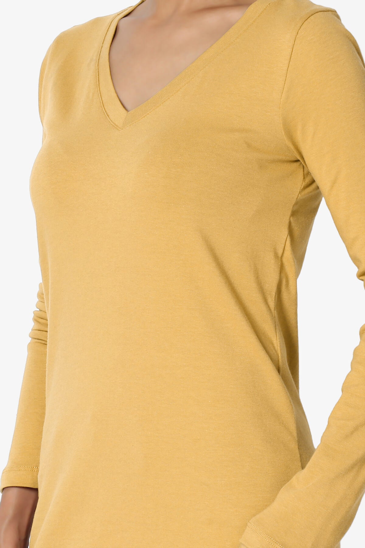 Lasso Cotton V-Neck Long Sleeve Tee LIGHT MUSTARD_5