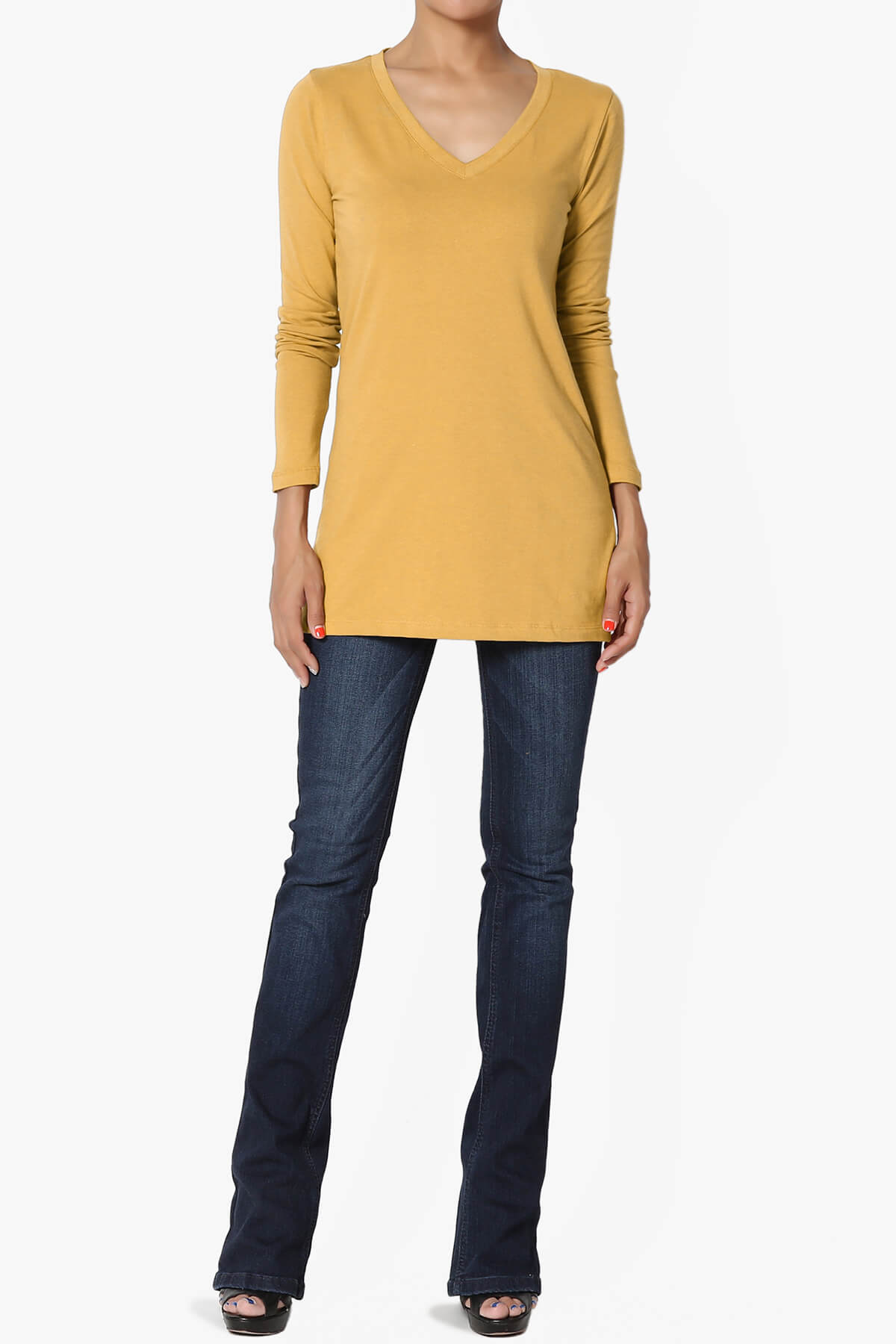 Lasso Cotton V-Neck Long Sleeve Tee LIGHT MUSTARD_6
