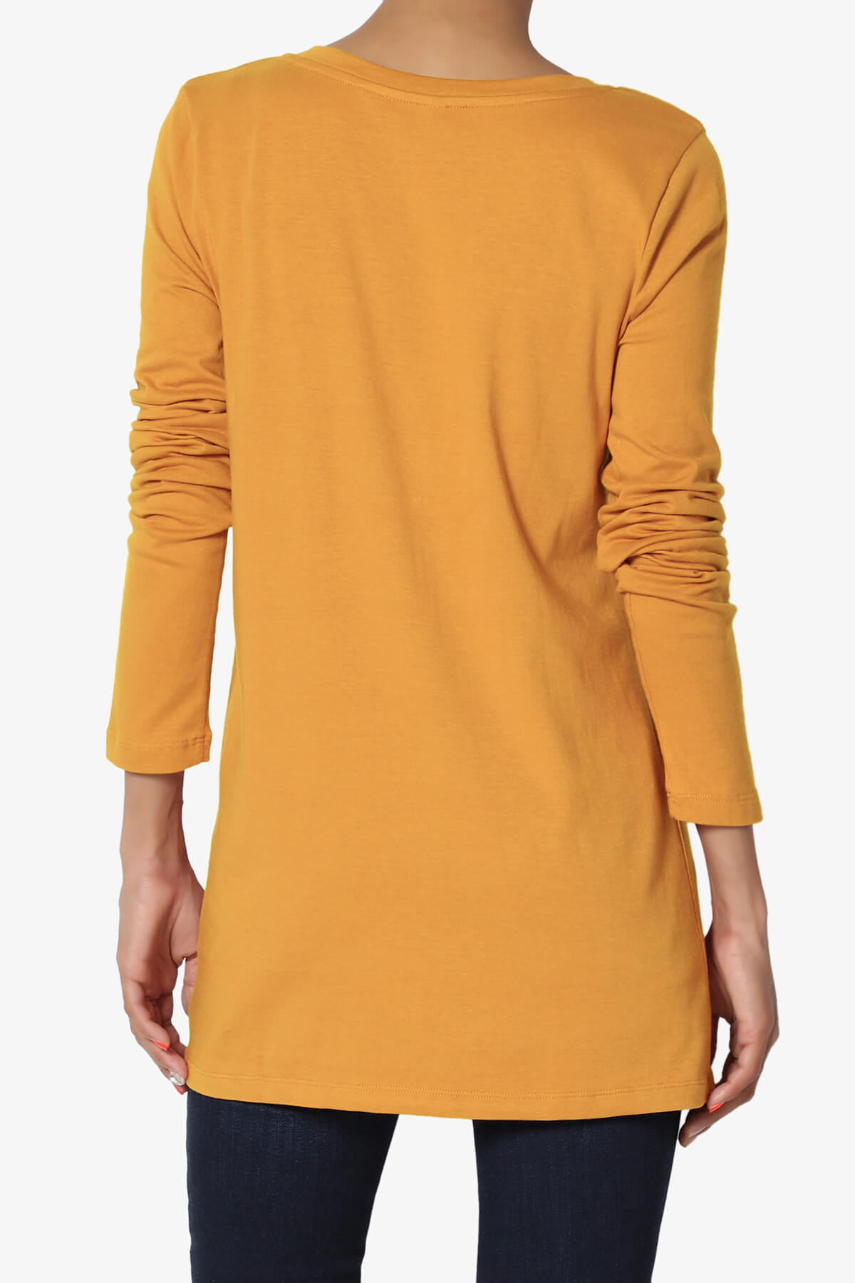 Lasso Cotton V-Neck Long Sleeve Tee MUSTARD_2