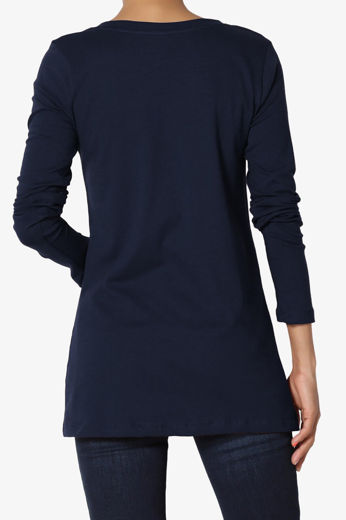 Lasso Cotton V-Neck Long Sleeve Tee NAVY_2