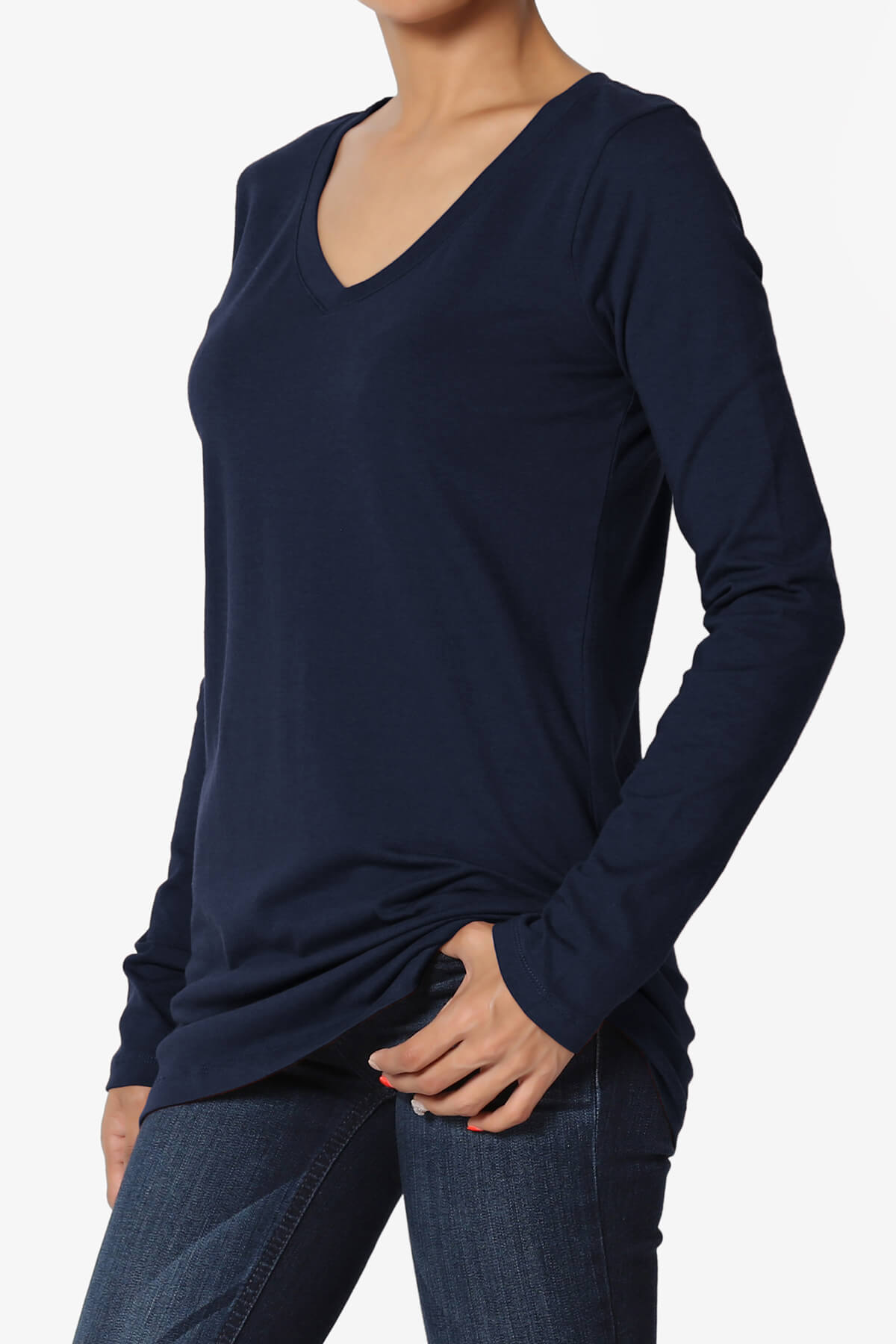 Lasso Cotton V-Neck Long Sleeve Tee NAVY_3