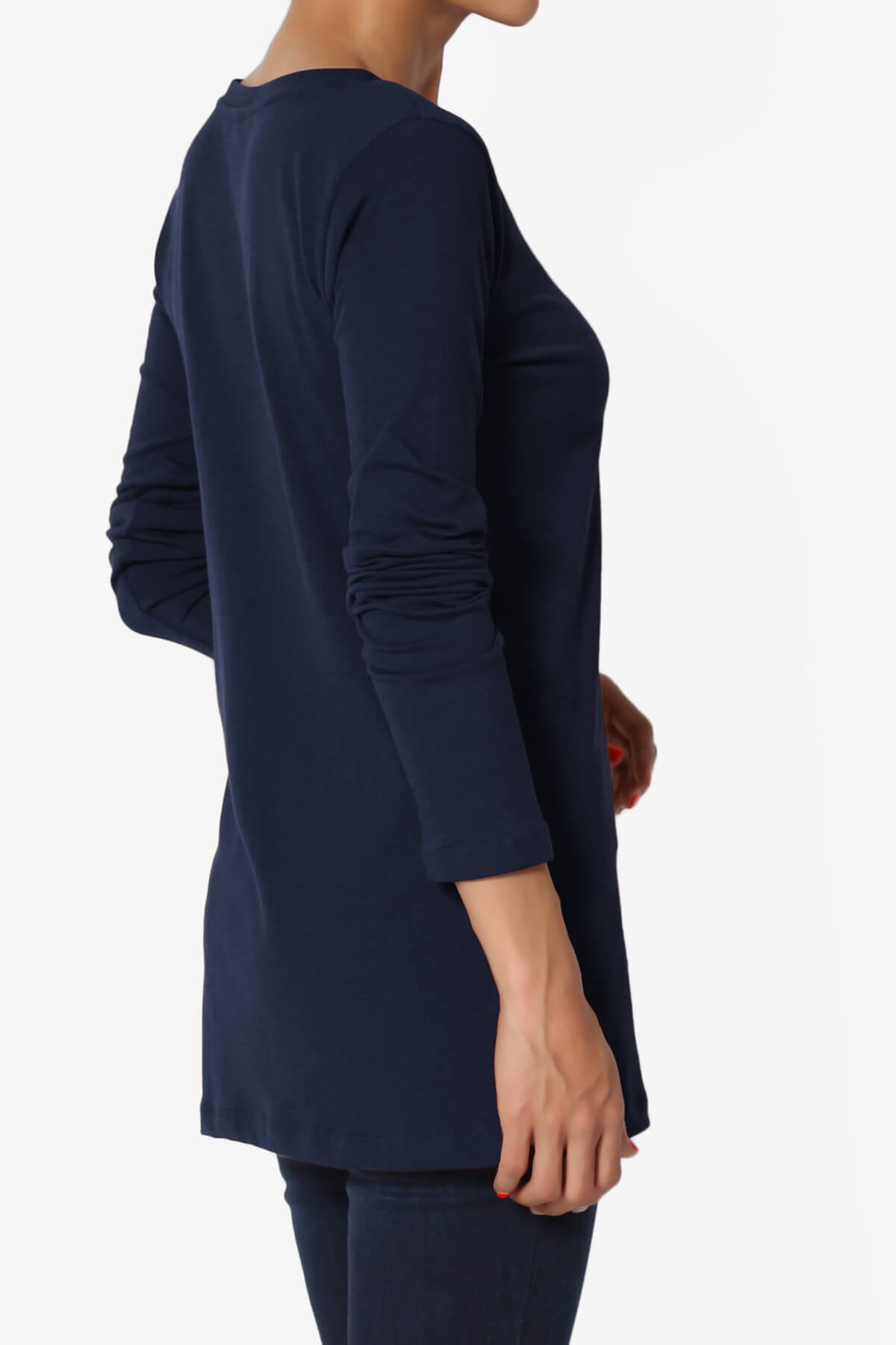 Lasso Cotton V-Neck Long Sleeve Tee NAVY_4