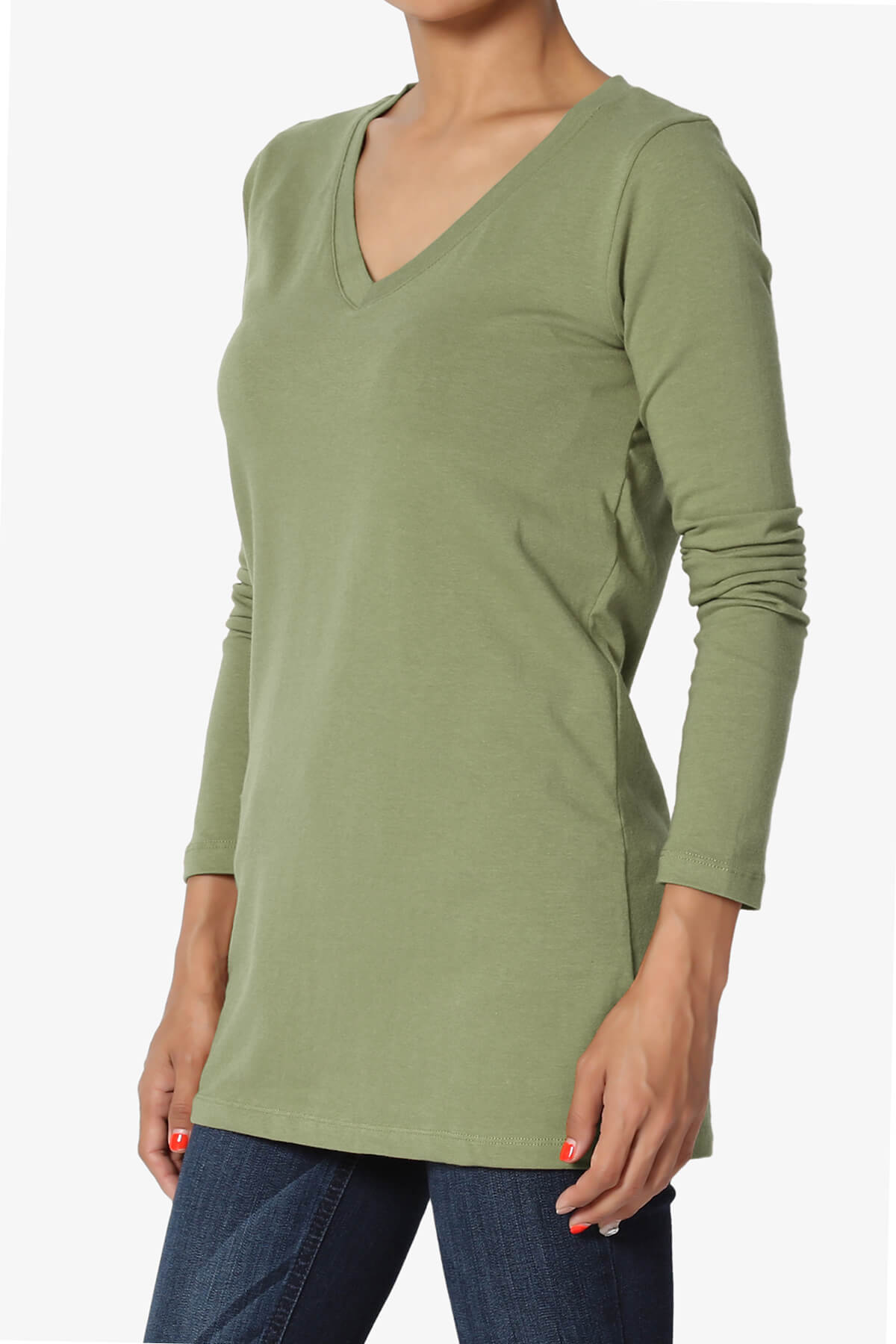 Lasso Cotton V-Neck Long Sleeve Tee OLIVE KHAKI_3