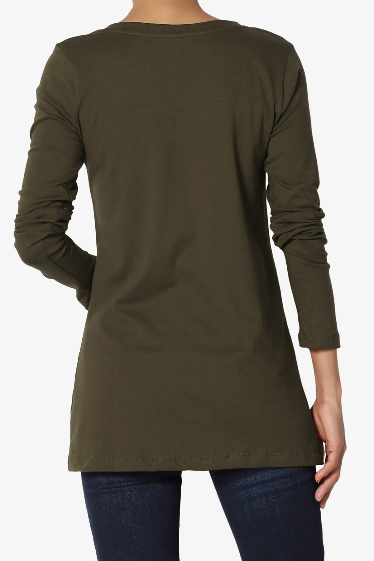 Lasso Cotton V-Neck Long Sleeve Tee OLIVE_2