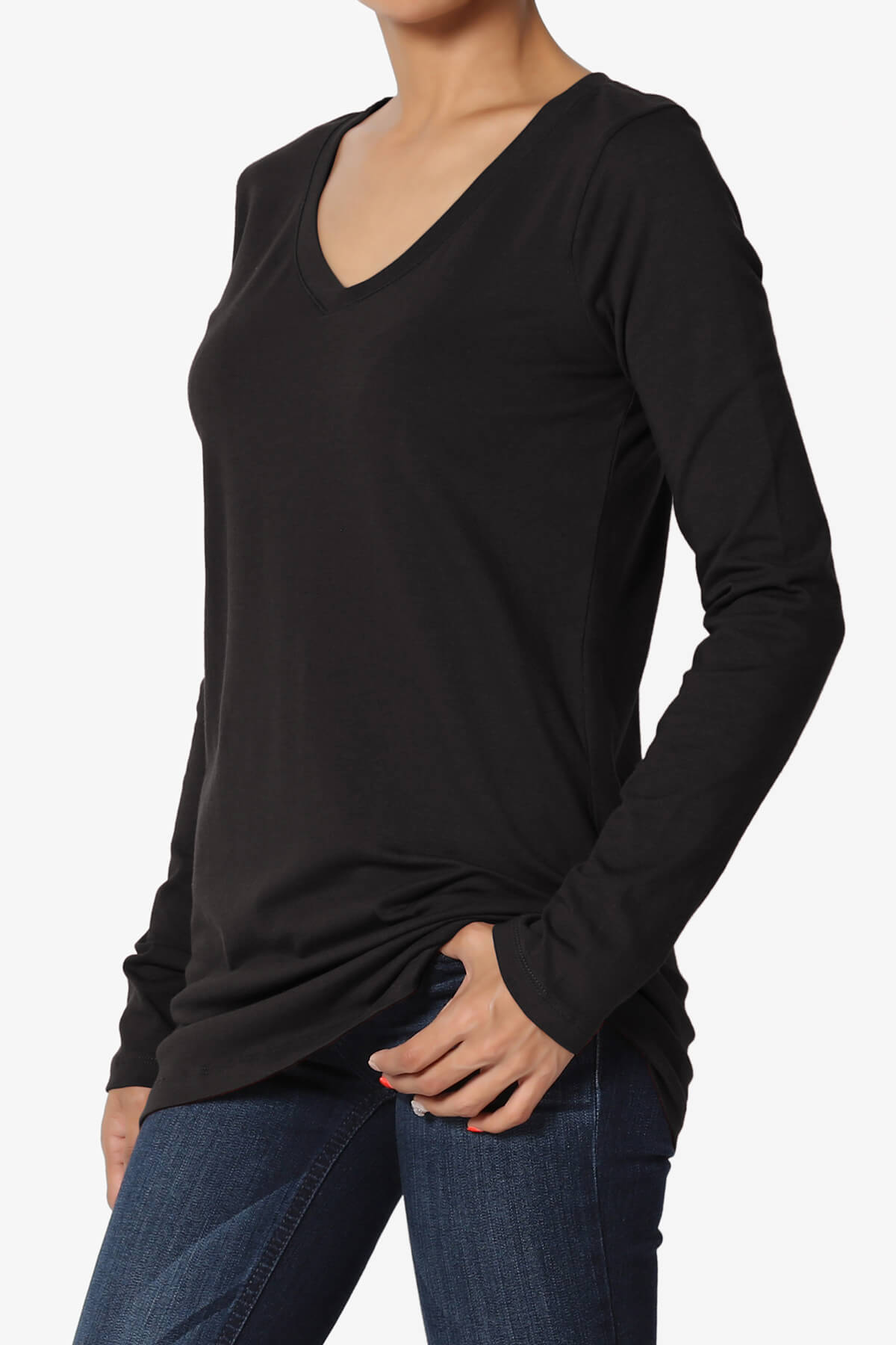 Lasso Cotton V-Neck Long Sleeve Tee PLUS
