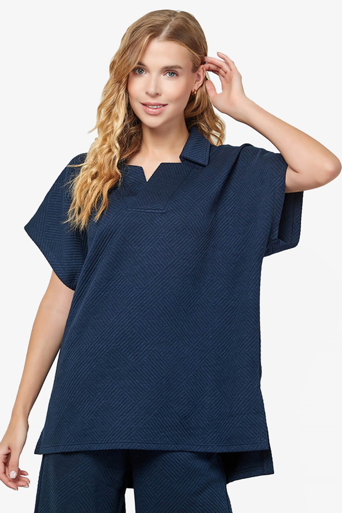 Lassy Short Sleeve Textured Polo Sweatshirt NAVY_1