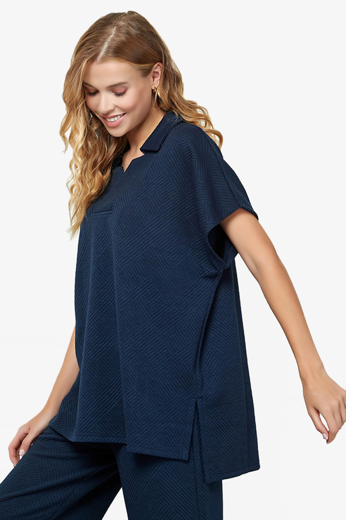 Lassy Short Sleeve Textured Polo Sweatshirt NAVY_3