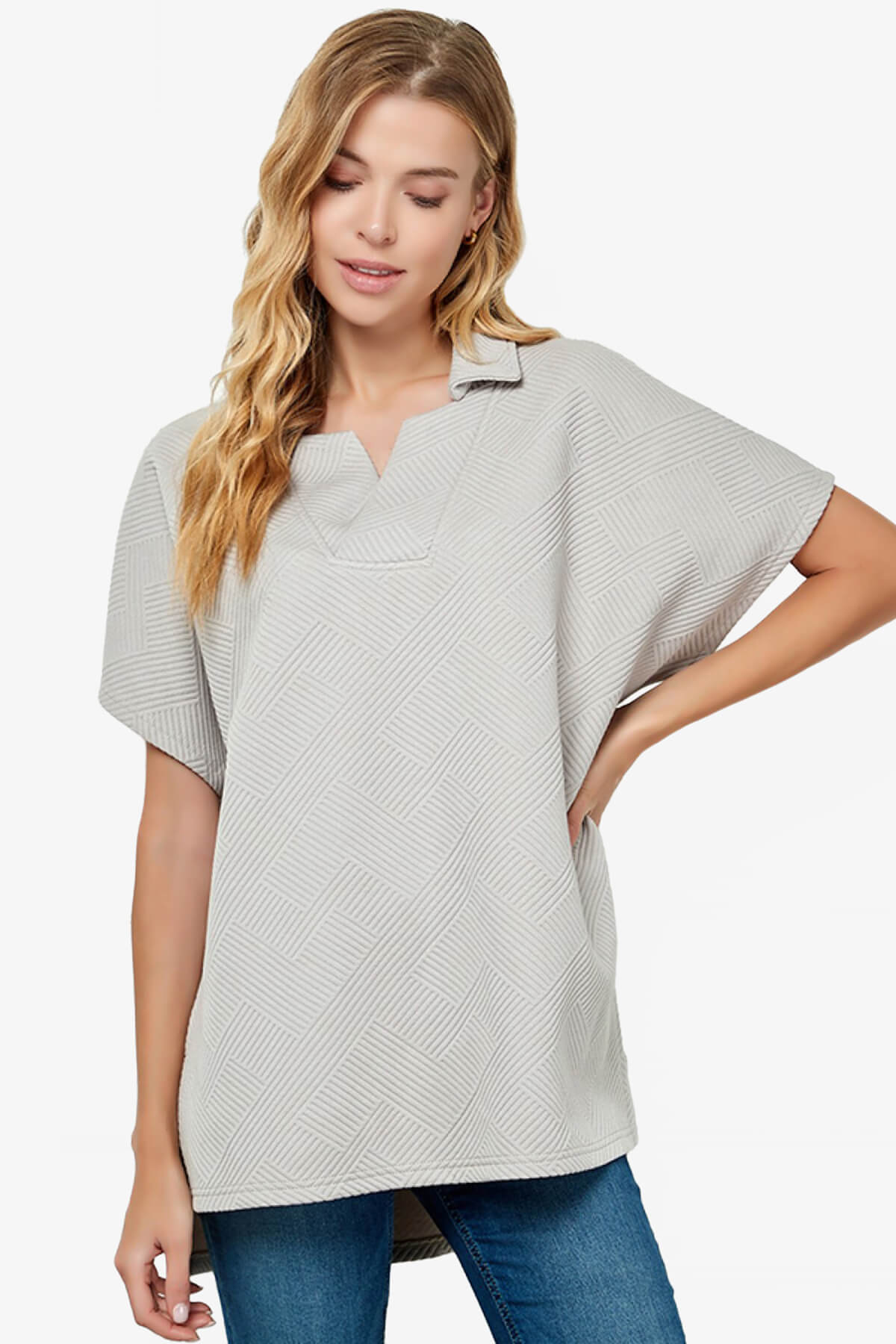 Lassy Short Sleeve Textured Polo Sweatshirt OATMEAL_1