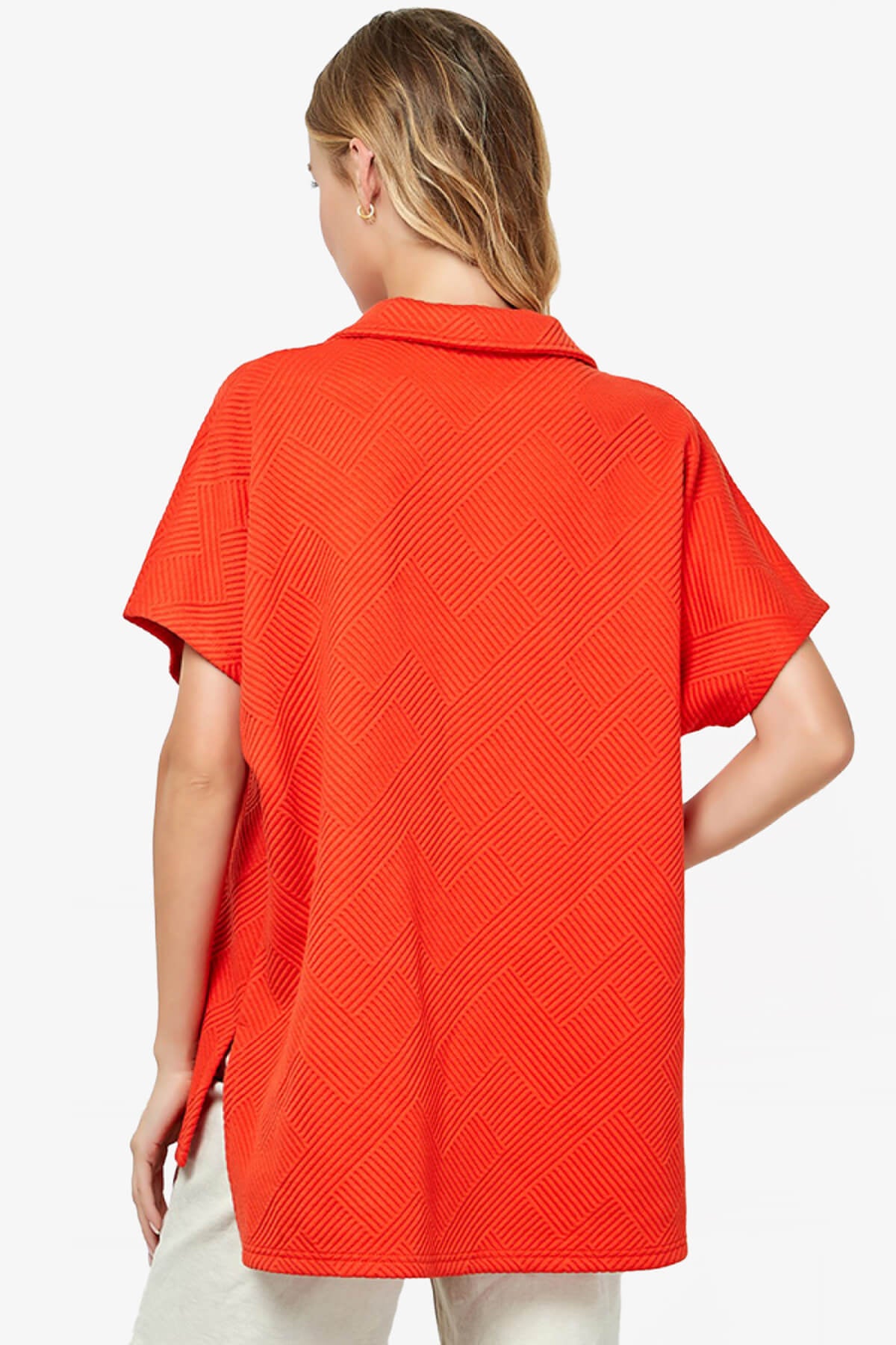 Lassy Short Sleeve Textured Polo Sweatshirt ORANGE_2