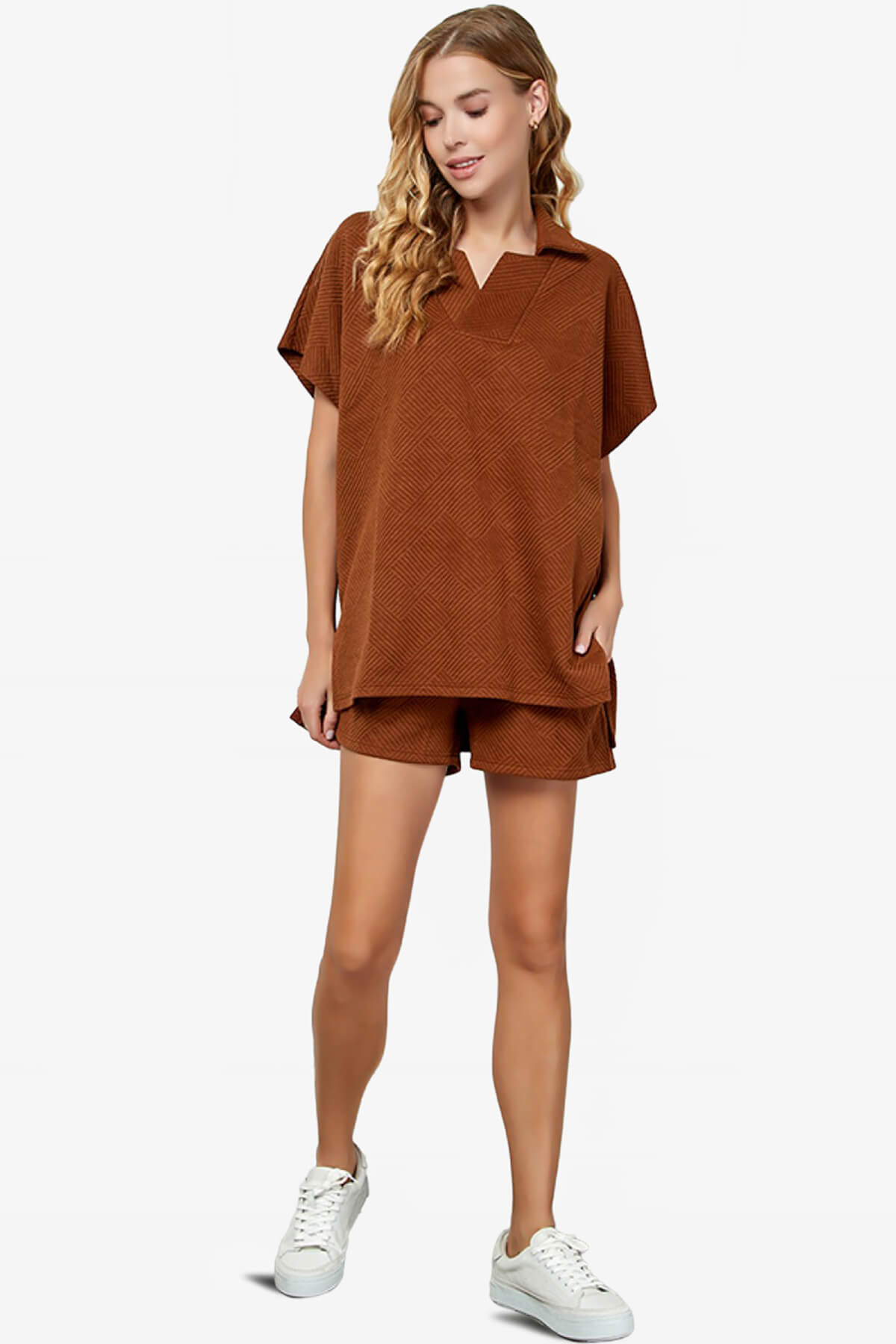 Lassy Short Sleeve Textured Polo Sweatshirt RUST_5