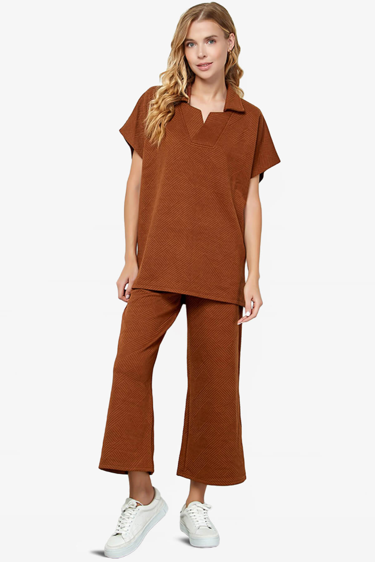 Lassy Short Sleeve Textured Polo Sweatshirt RUST_6