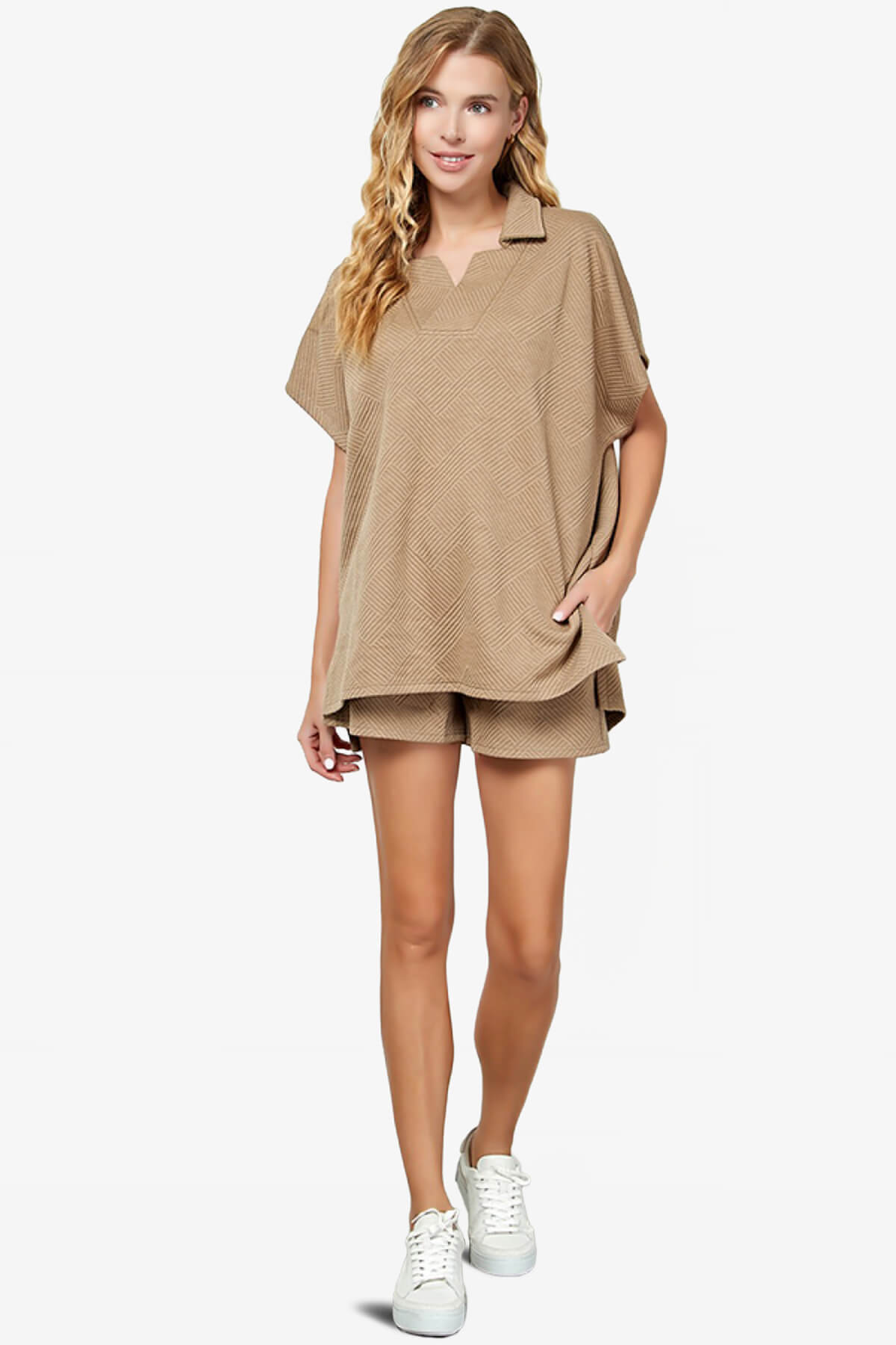 Lassy Short Sleeve Textured Polo Sweatshirt TAN_6