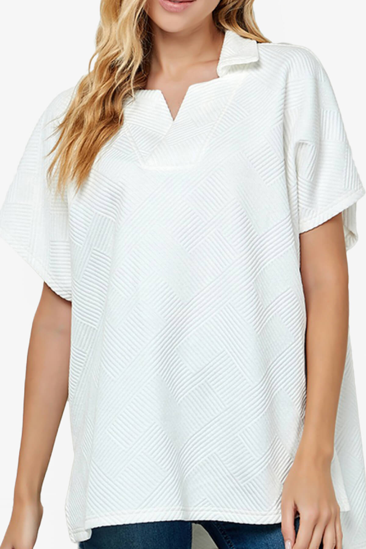 Lassy Short Sleeve Textured Polo Sweatshirt WHITE_4