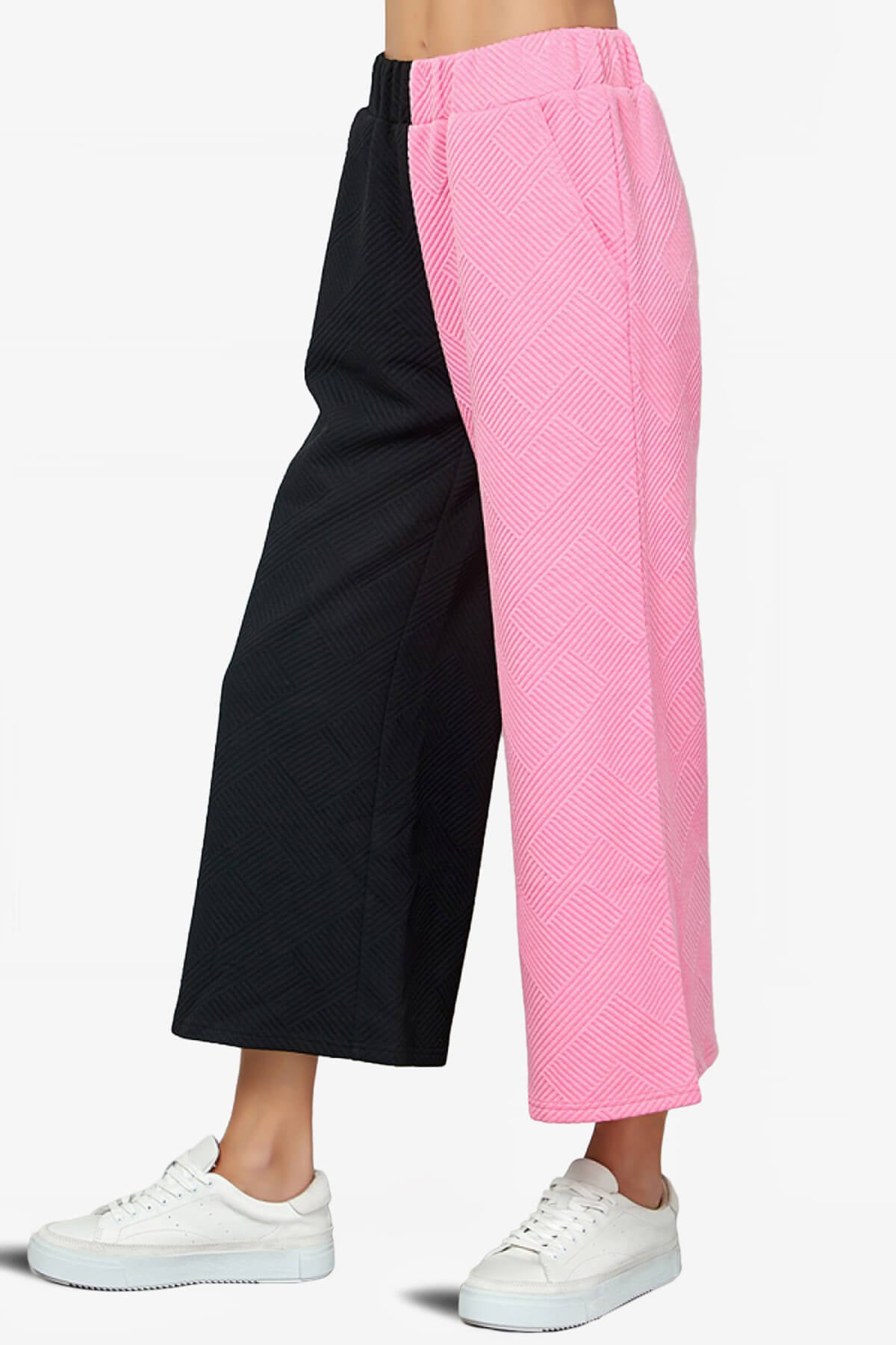 Lassy Textured Colorblock Lounge Culotte BLACK AND PINK_3