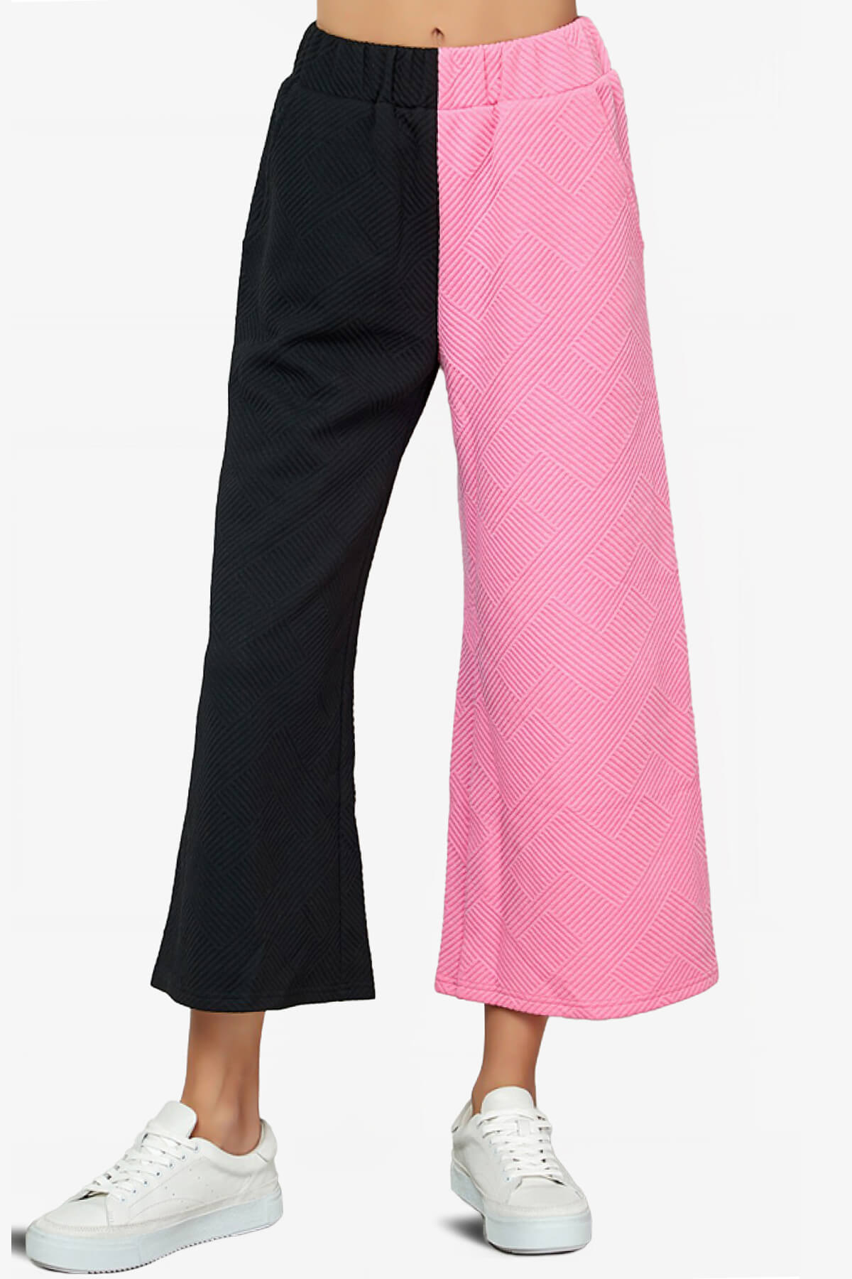 Lassy Textured Colorblock Lounge Culotte BLACK AND PINK_6