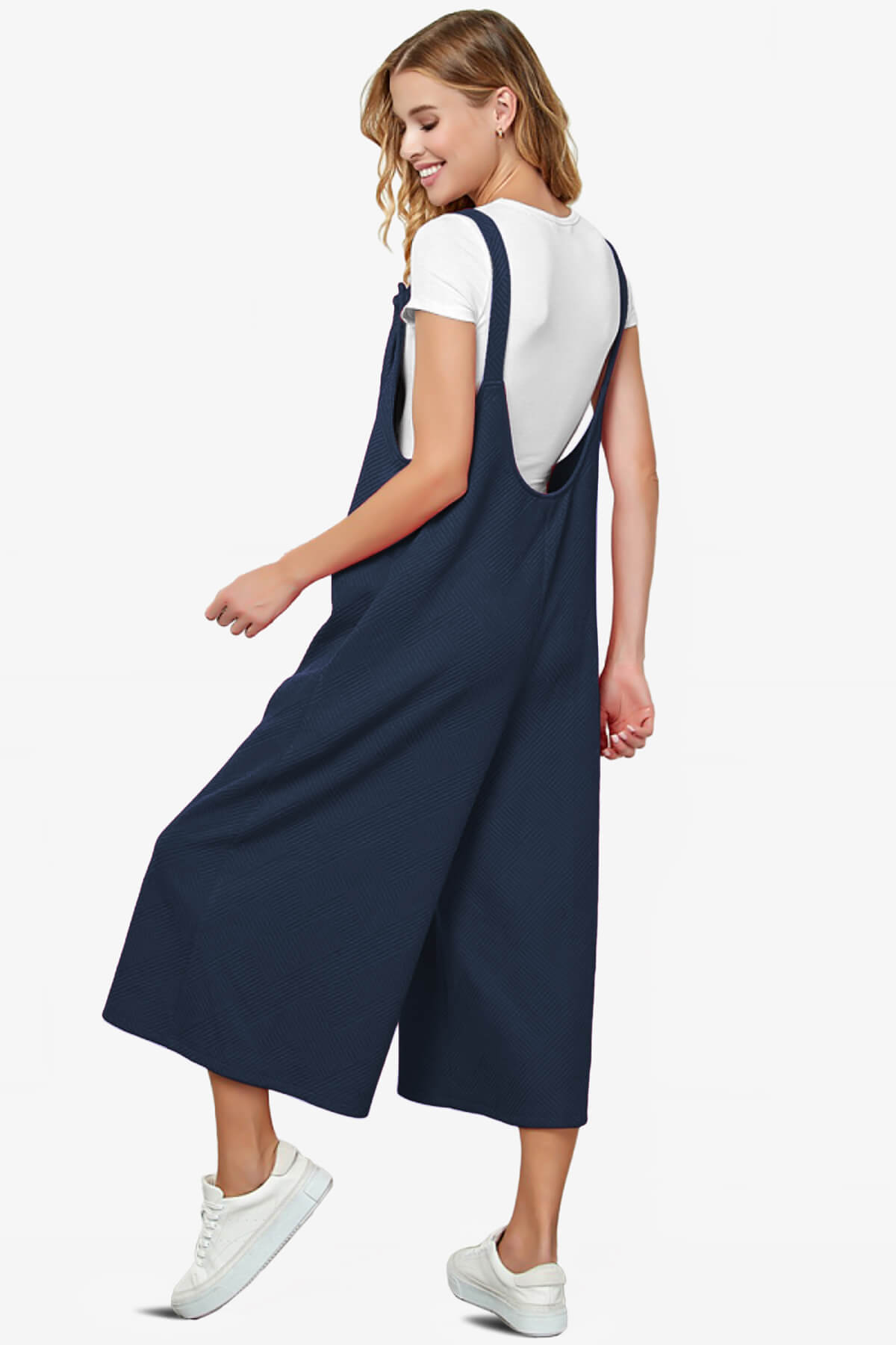 Lassy Textured Cropped Wide Leg Overall Pants NAVY_2