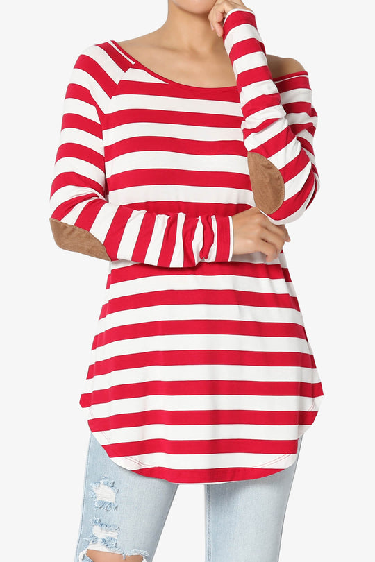 Laverne Striped Elbow Patch Boat Neck Top