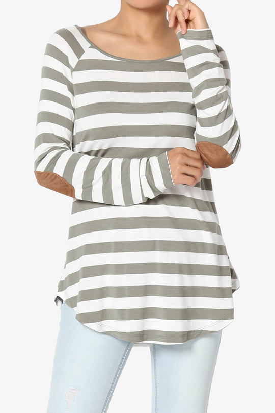 Laverne Striped Elbow Patch Boat Neck Top PLUS