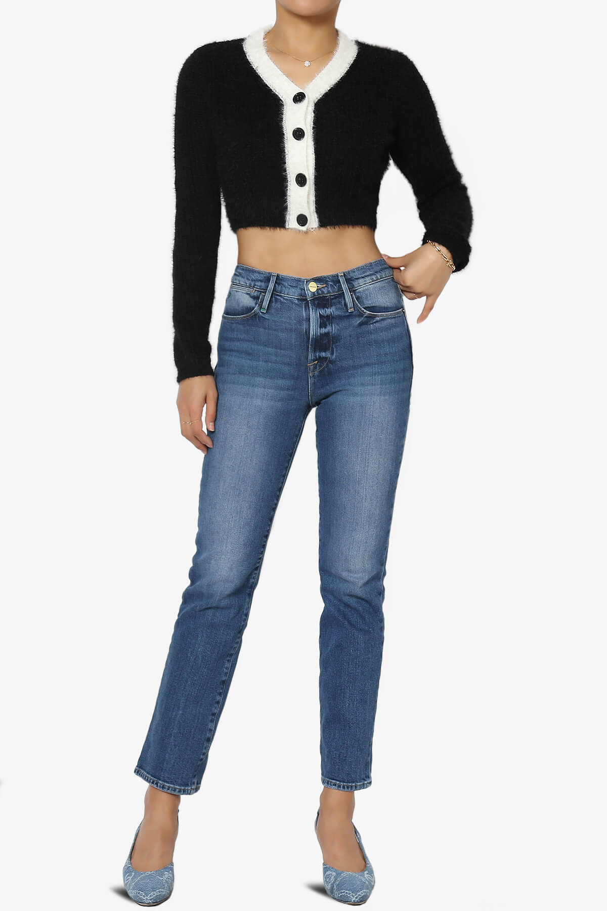 Lavnish Angora Crop Knit Cardigan BLACK_6