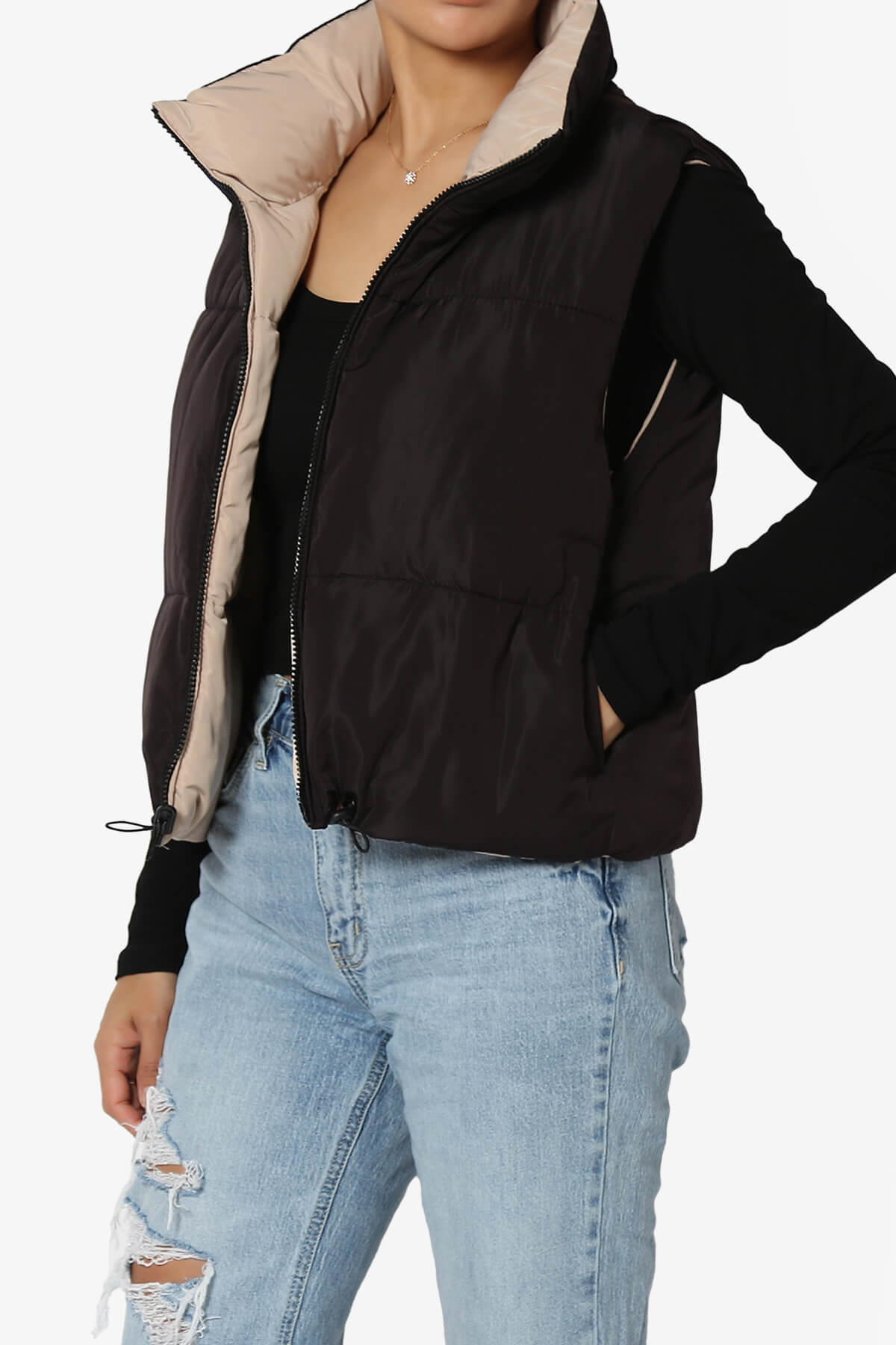 Legaci Reversible Puffer Vest BLACK AND TAN_3