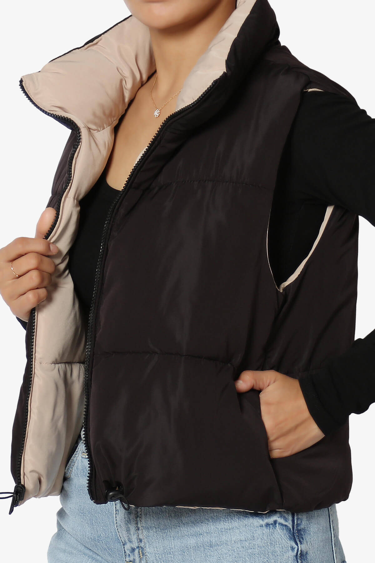 Legaci Reversible Puffer Vest BLACK AND TAN_5