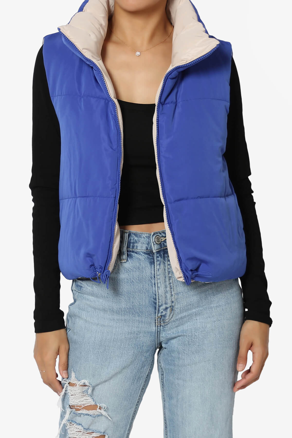 Legaci Reversible Puffer Vest BLUE AND BEIGE_1