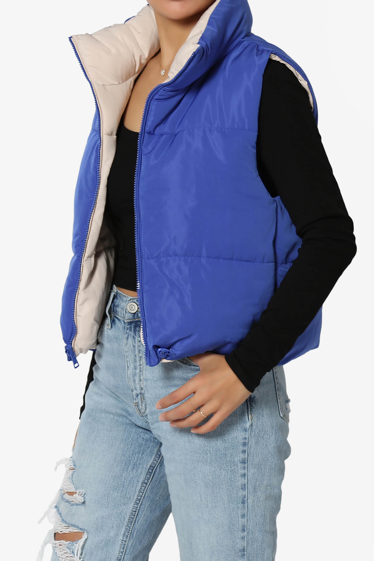 Legaci Reversible Puffer Vest BLUE AND BEIGE_3