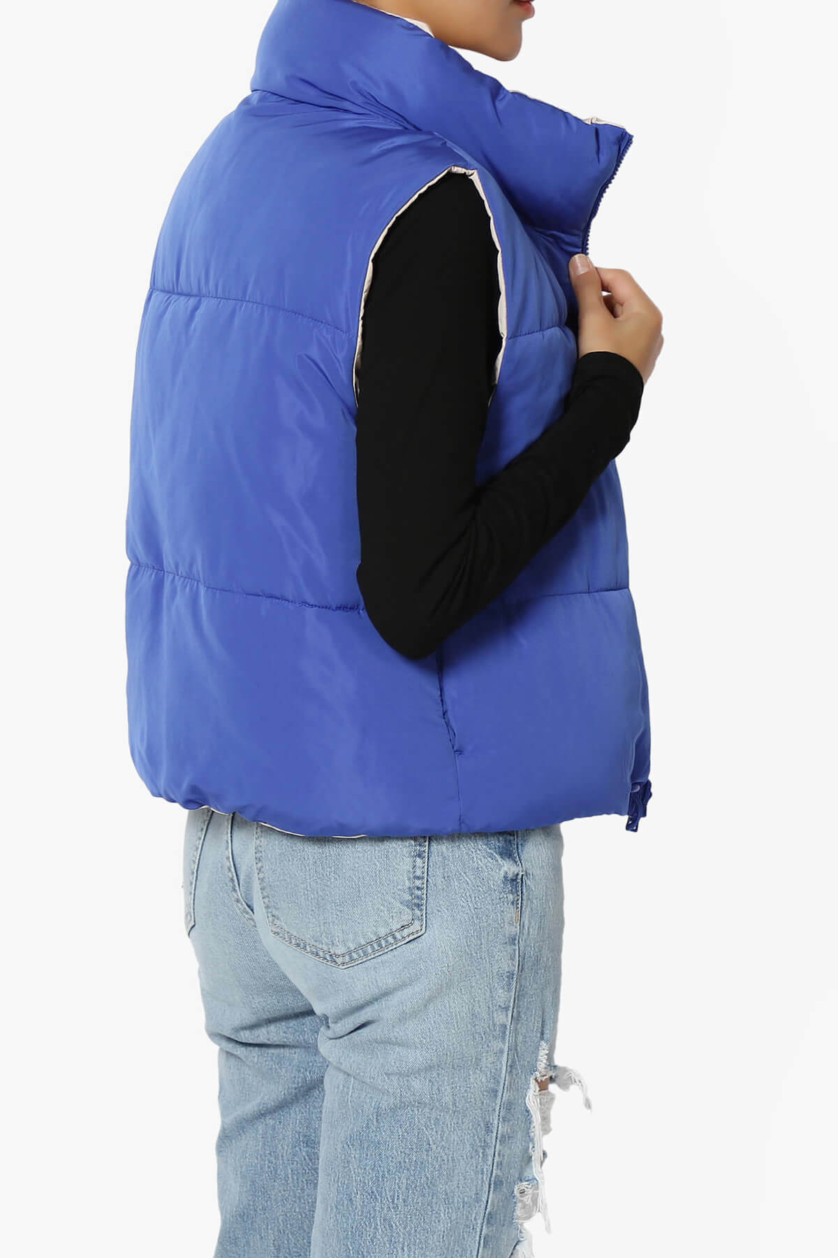 Legaci Reversible Puffer Vest BLUE AND BEIGE_4