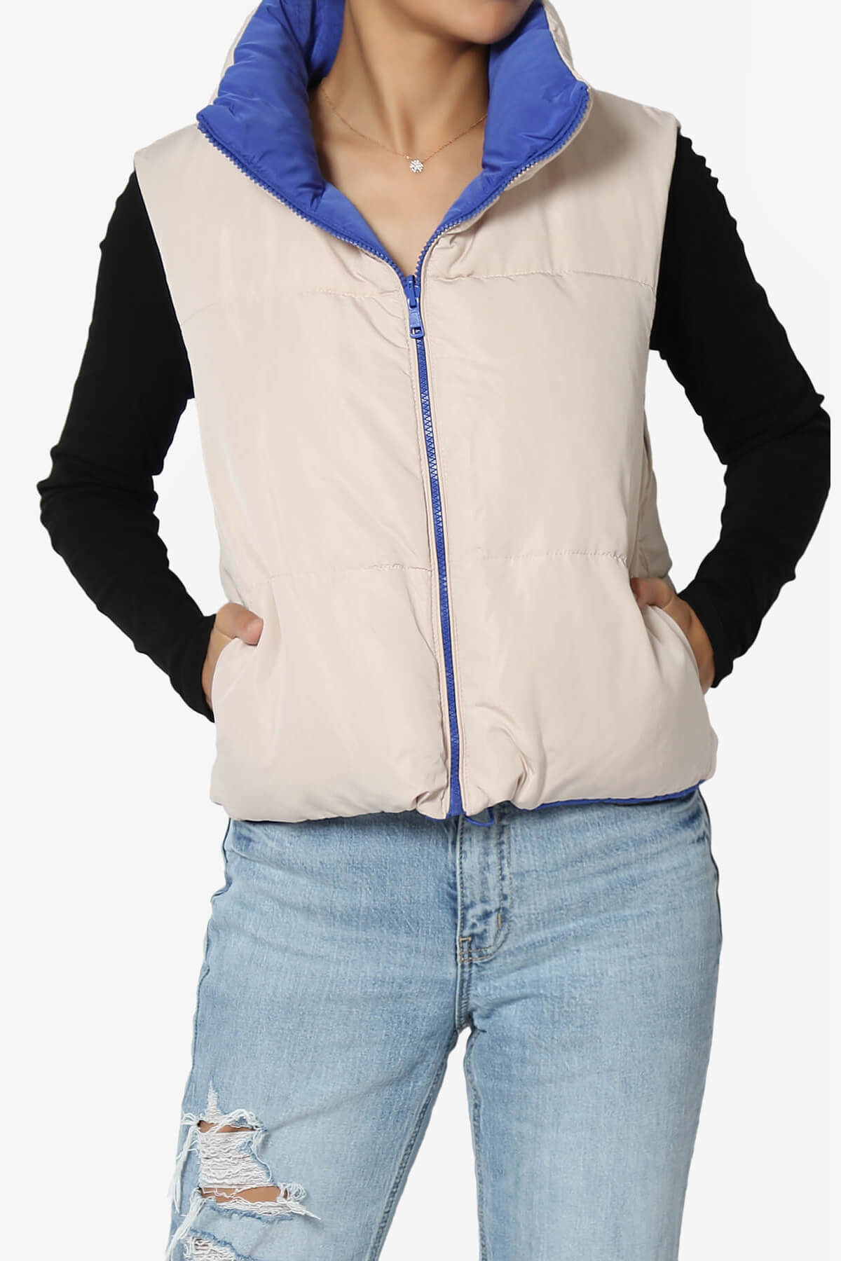 Legaci Reversible Puffer Vest BLUE AND BEIGE_6