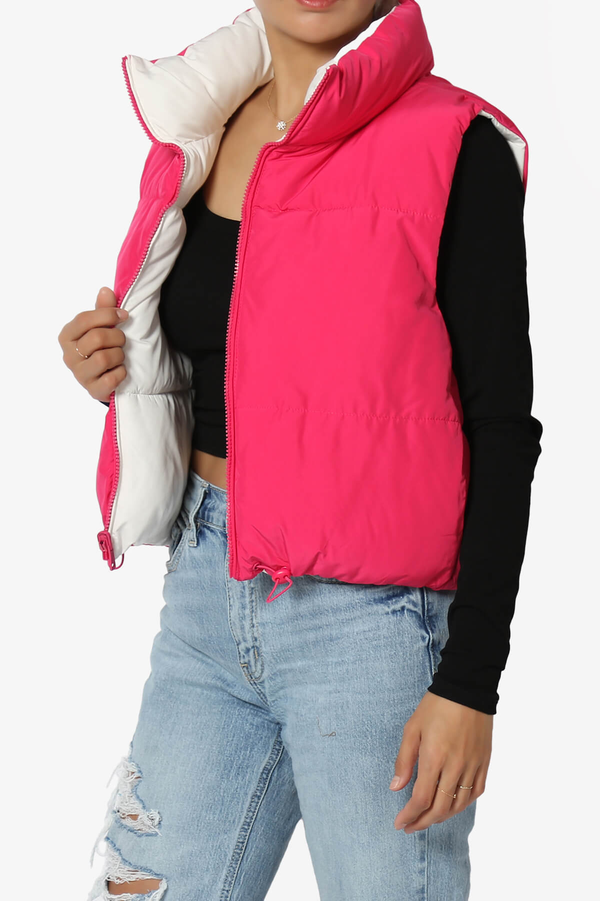 Legaci Reversible Puffer Vest FUCHSIA AND IVORY_3