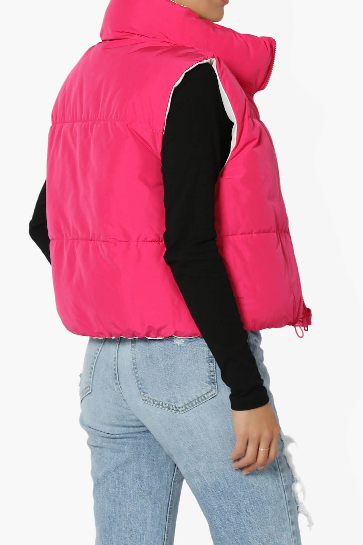 Legaci Reversible Puffer Vest FUCHSIA AND IVORY_4